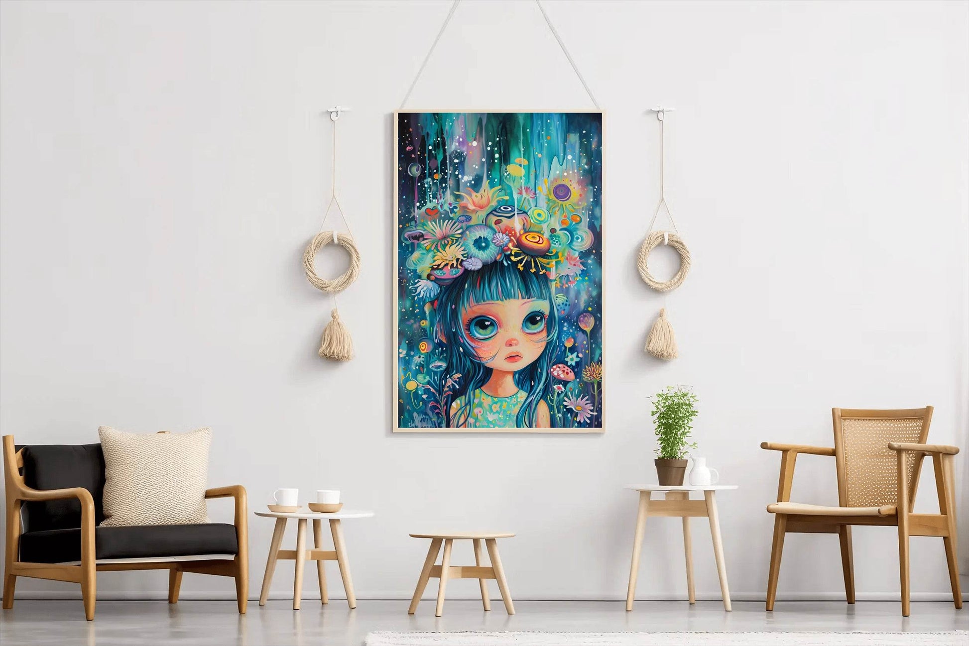 Anime girl with blue hair Wall Art - beink online art store