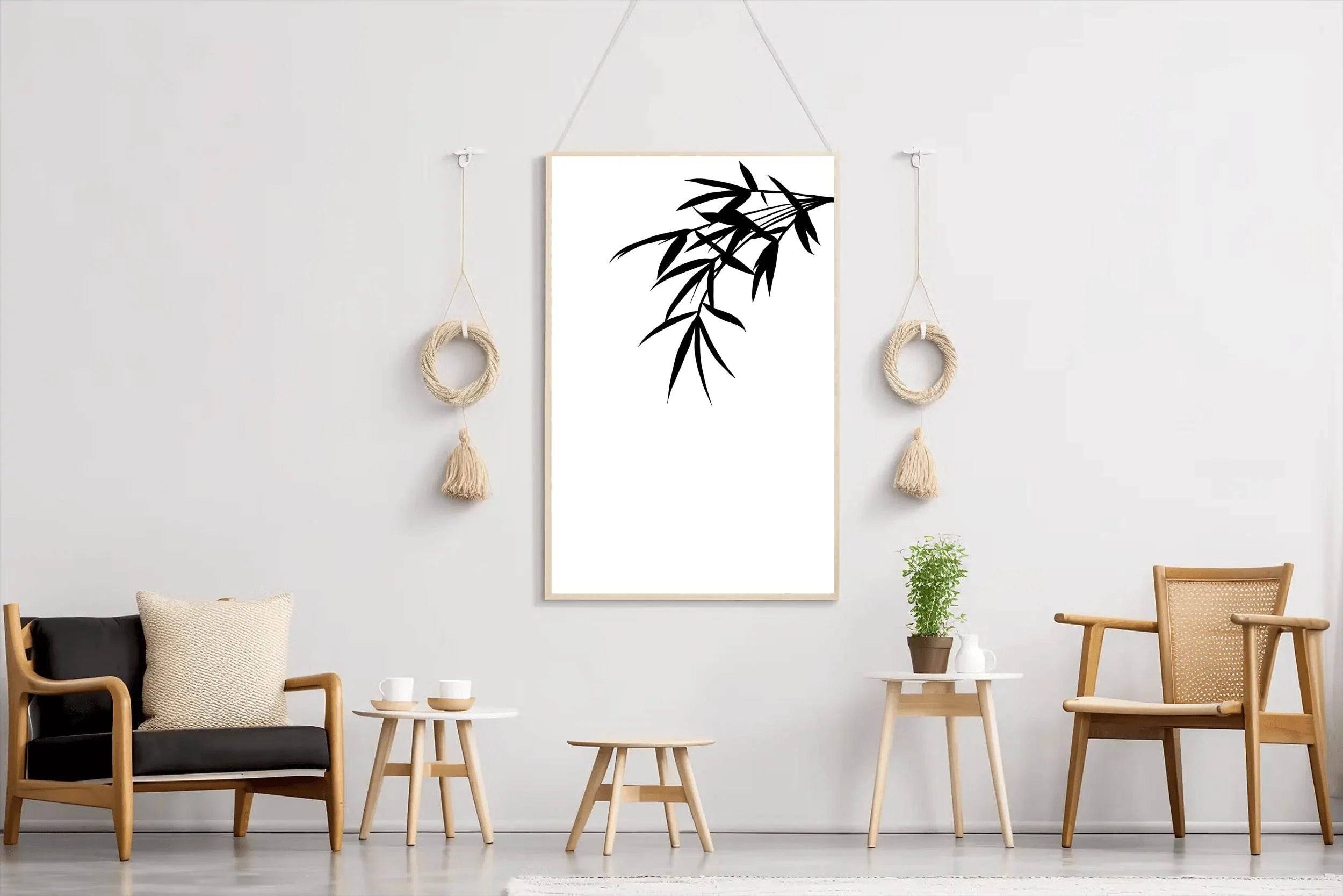 Bamboo Leaves Black & White Wall Art - beink online art store