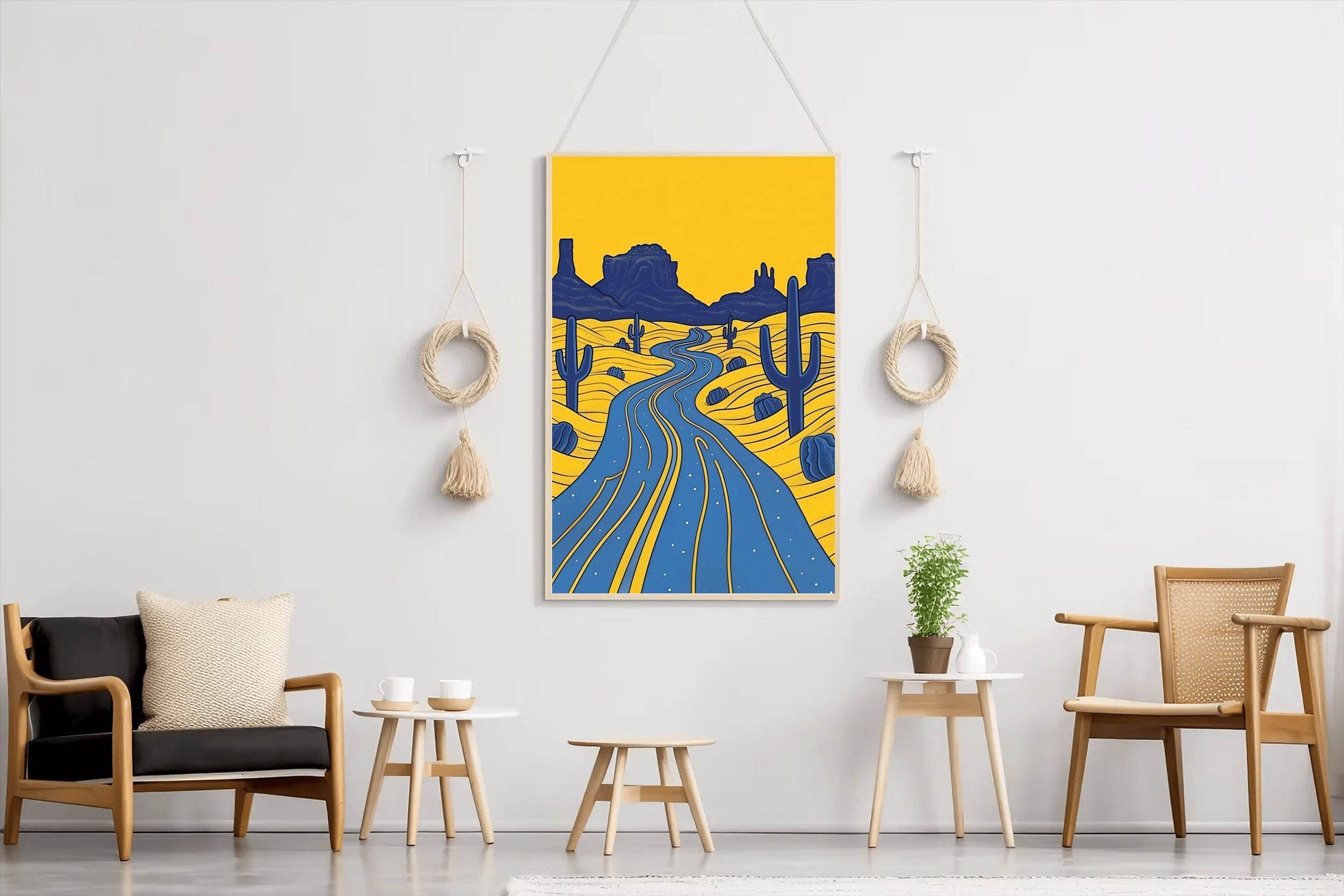 Yellow Desert Landscape With Cactus Wall Art - beink online art store