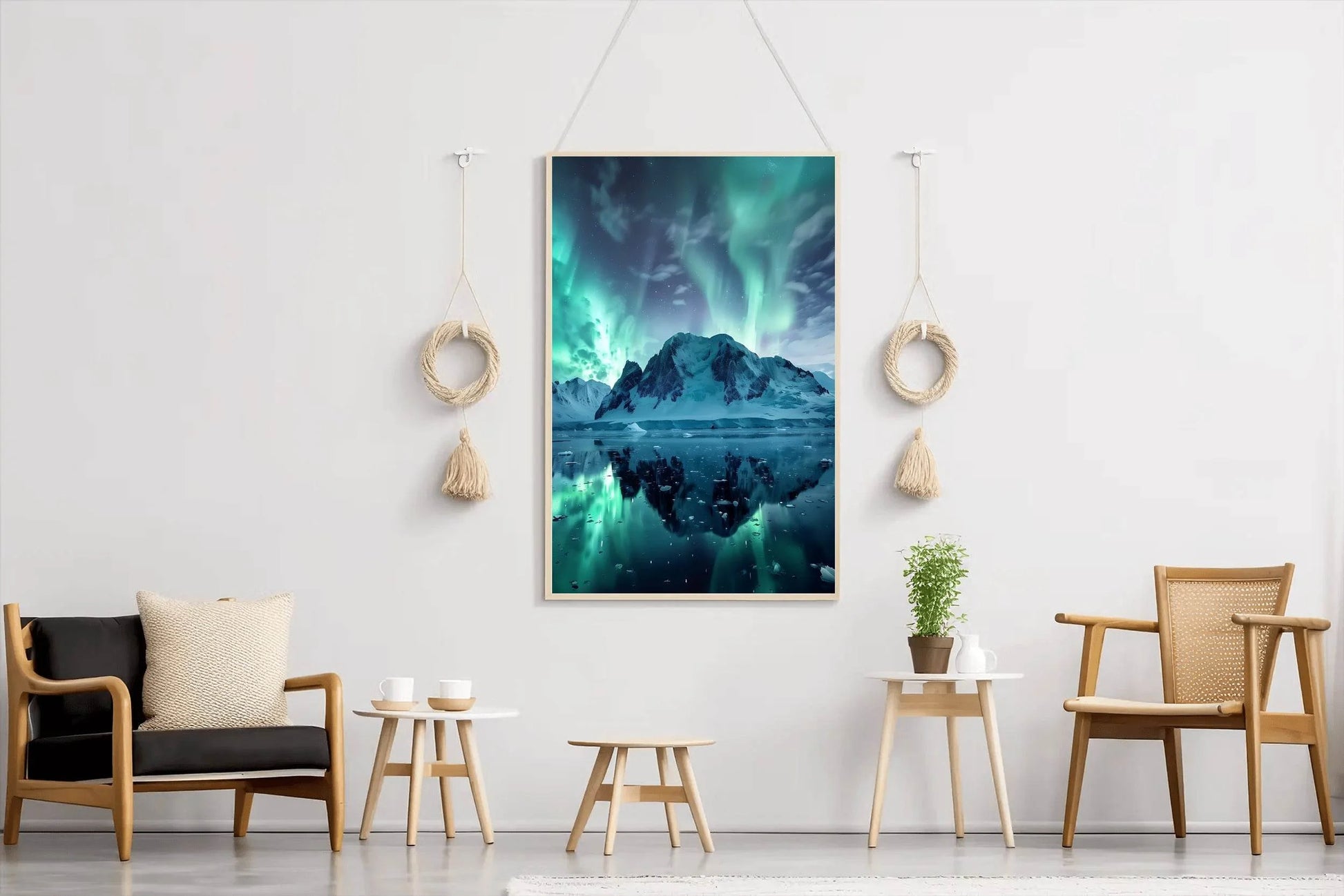 Green Northern lights in the Sky Over Snow Mountain Wall Art - beink online art store