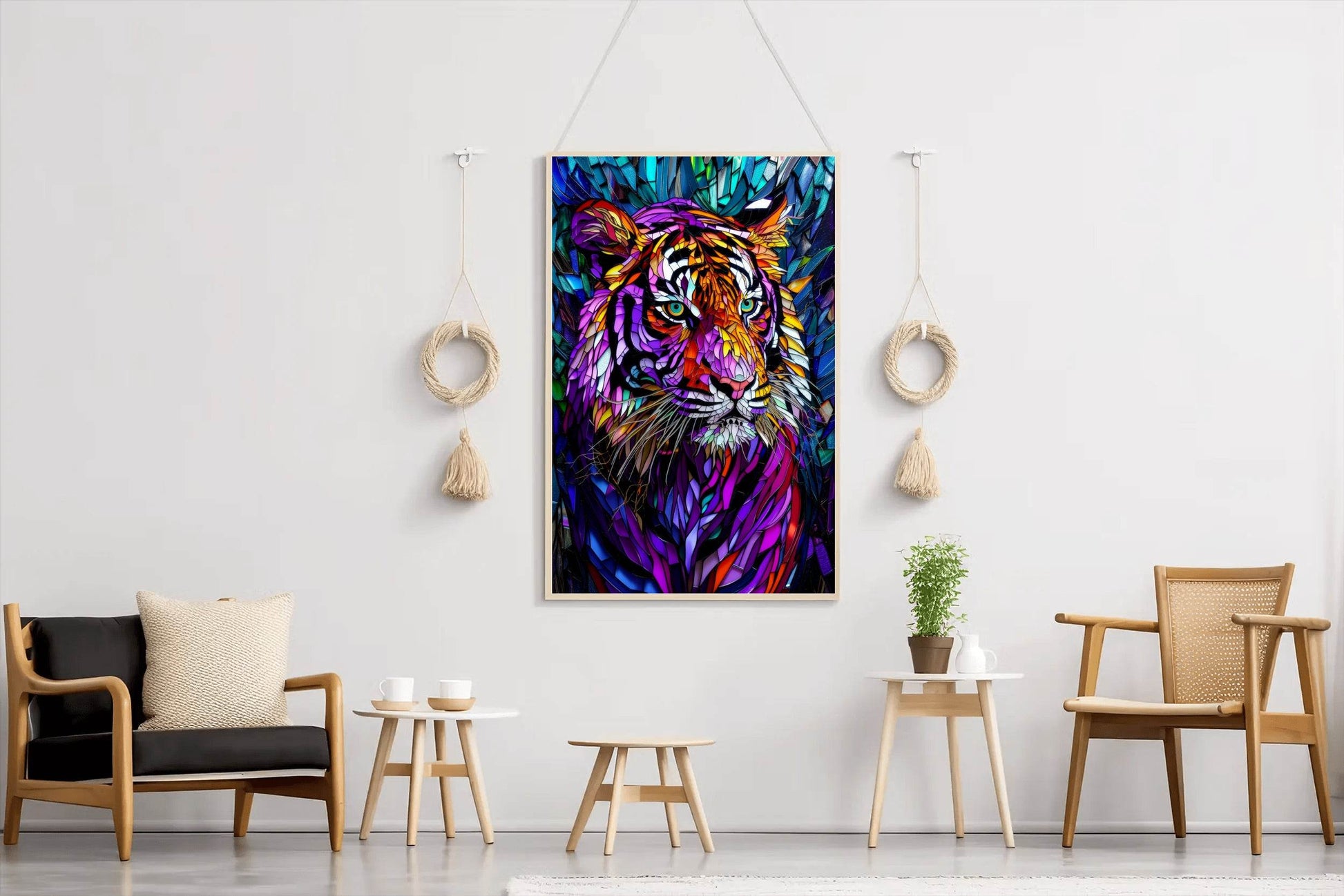 Abstract Stained Glass Painting of Colorful Tiger - beink online art store