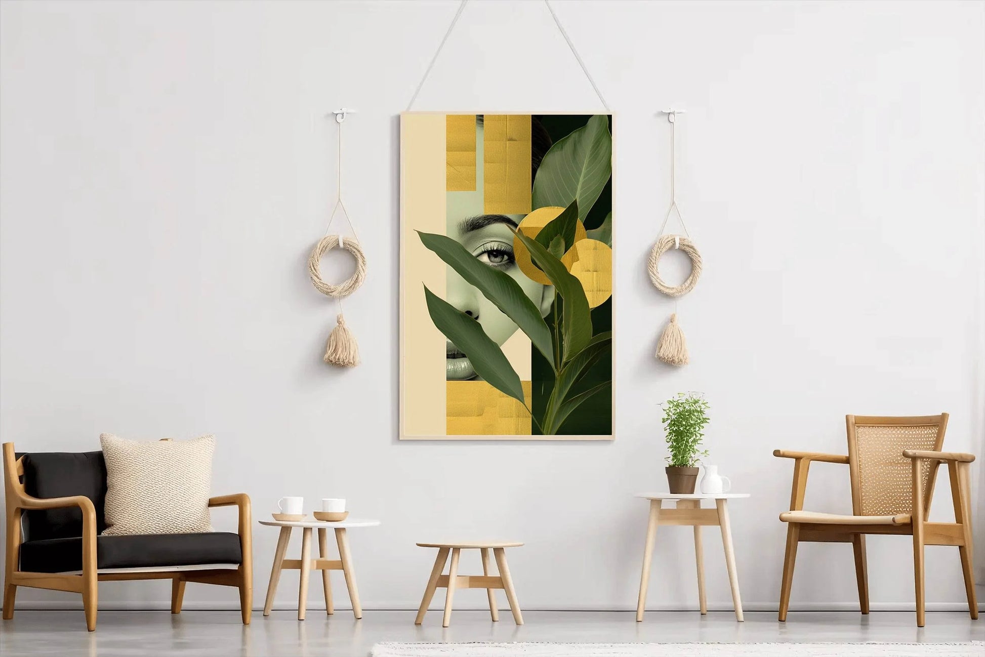 Girl Behind Tropical Leaves Abstract Wall Art - beink online art store