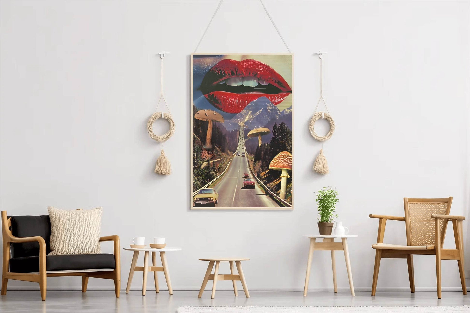 Background of Lips And Mushrooms on The Highway Wall Art - beink online art store
