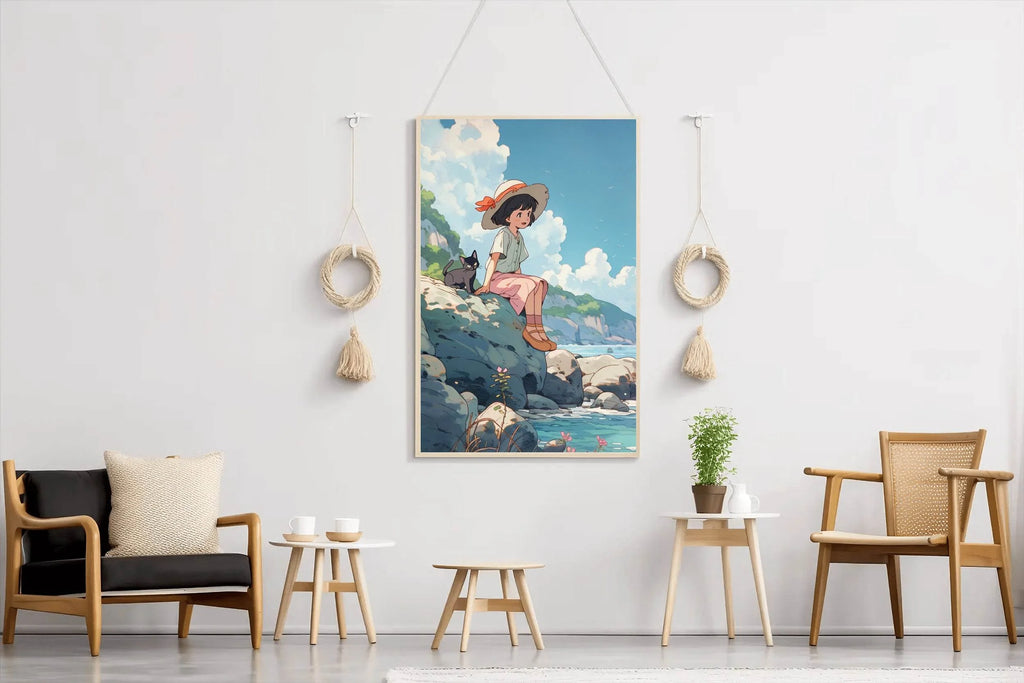 Vietnamese Girl Sitting on Rock Anime Wall Art - beink online art store