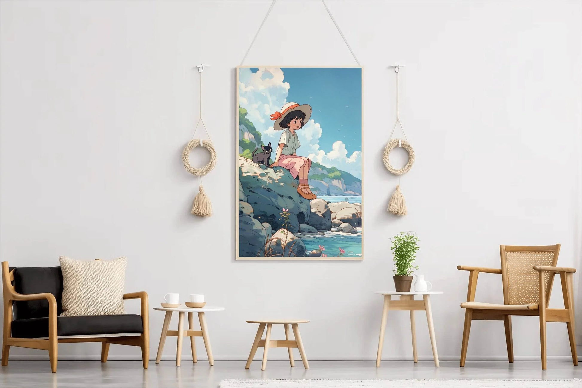 Vietnamese Girl Sitting on Rock Anime Wall Art - beink online art store