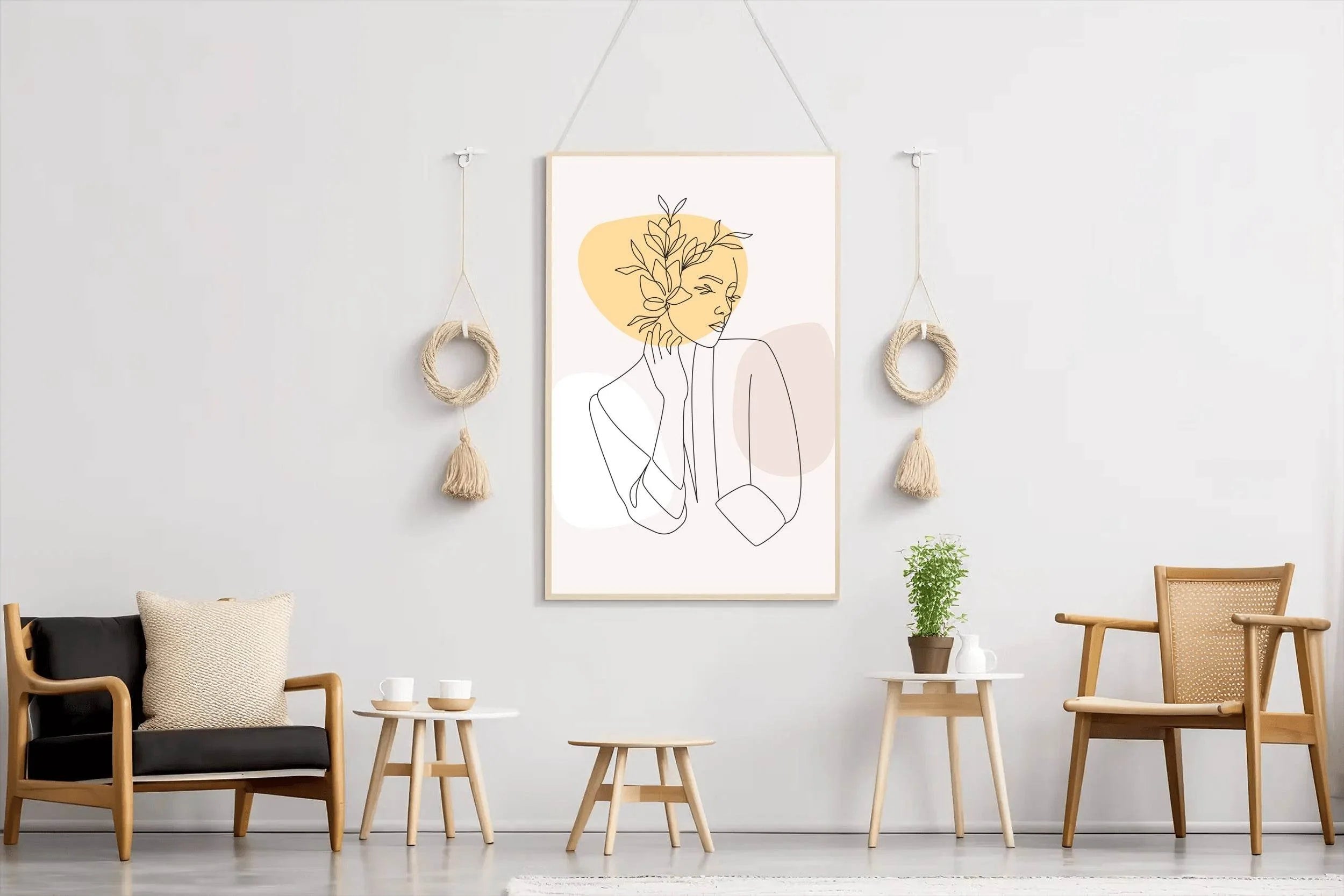 Line Art of Beautiful Woman's Face and Flowers - beink online art store