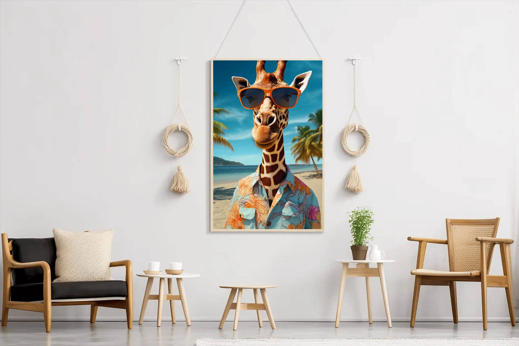 Painting of Funny Giraff Wearing Goggle and Cool Shirt - beink online art store