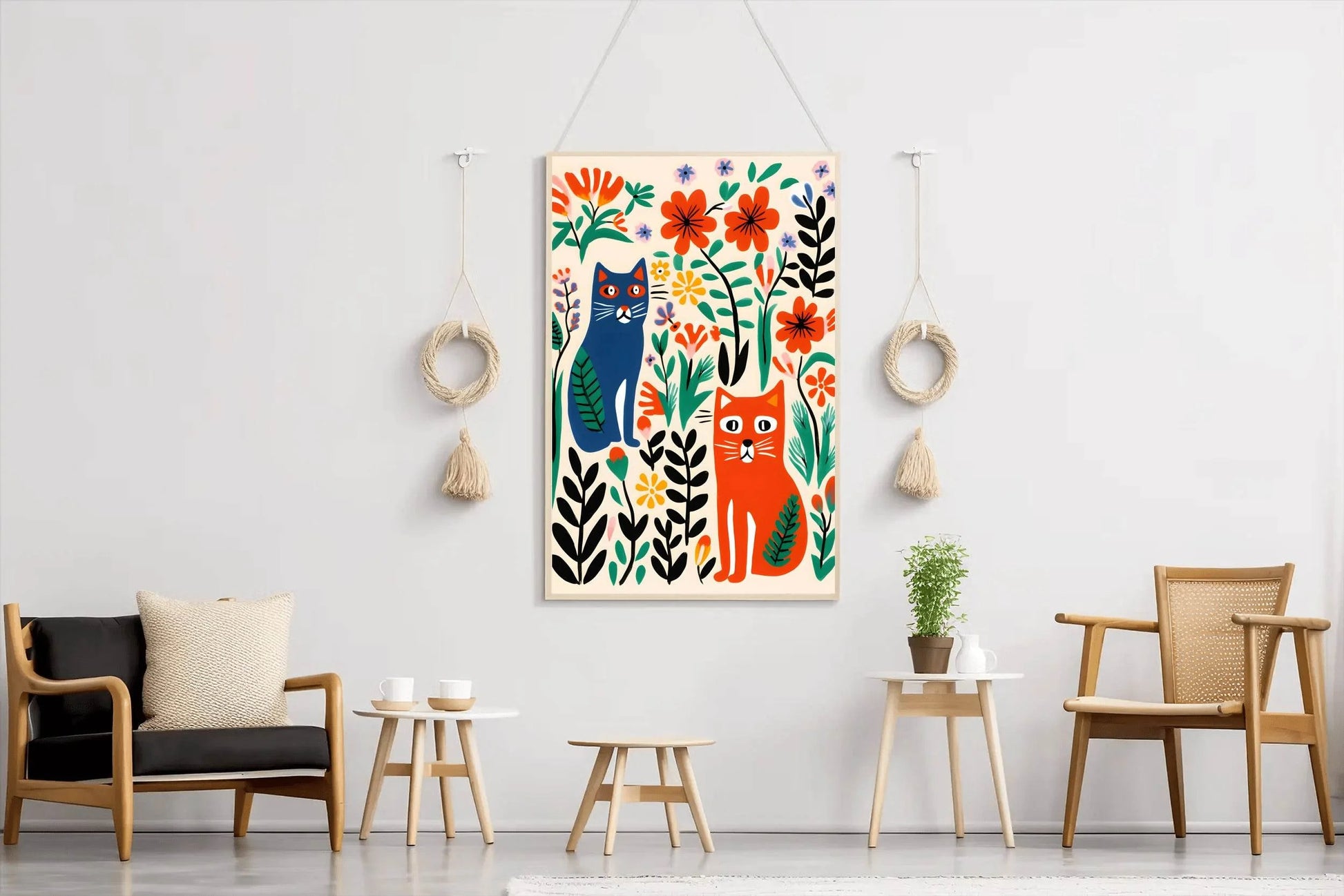 Painting Colored Cats Among Flowers Art - beink online art store