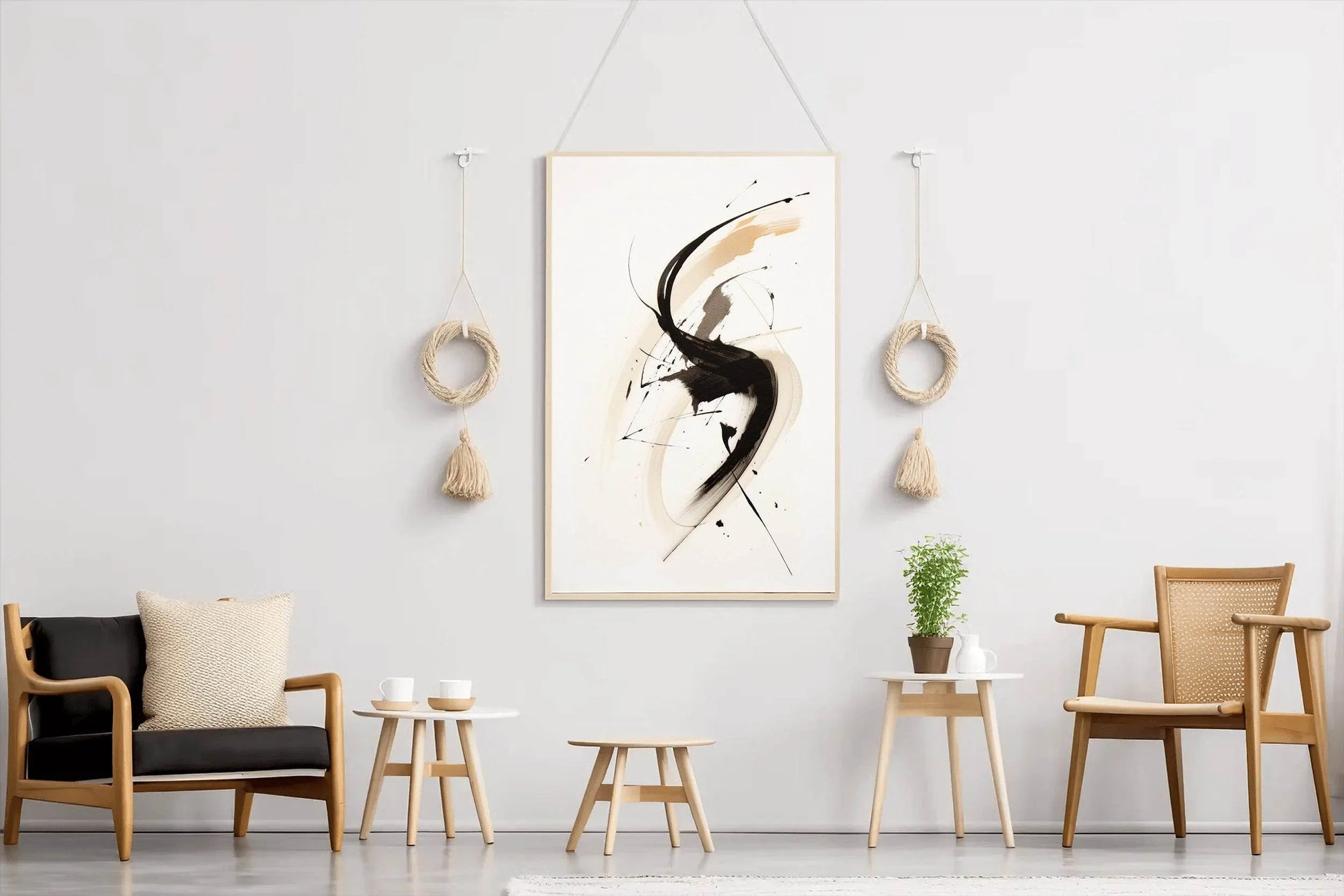 Swirl Black Ink Paint Abstract Wall Art - beink online art store