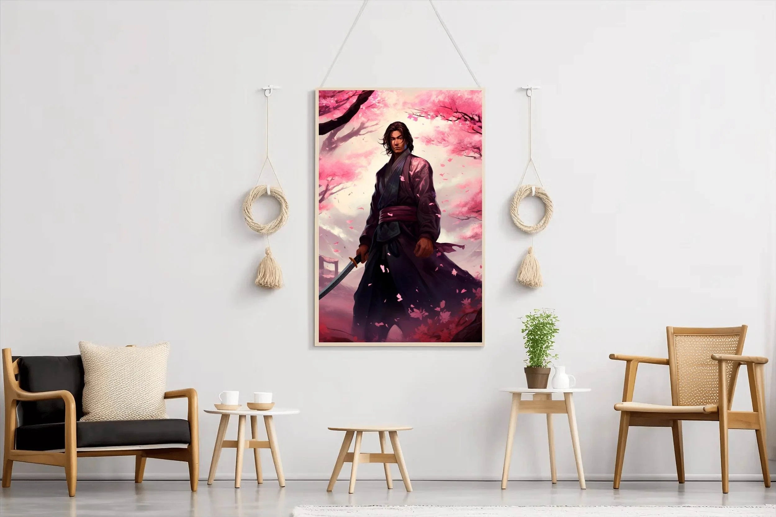 Slender Male Samurai With Short Black Hair Anime Wall Art - beink online art store