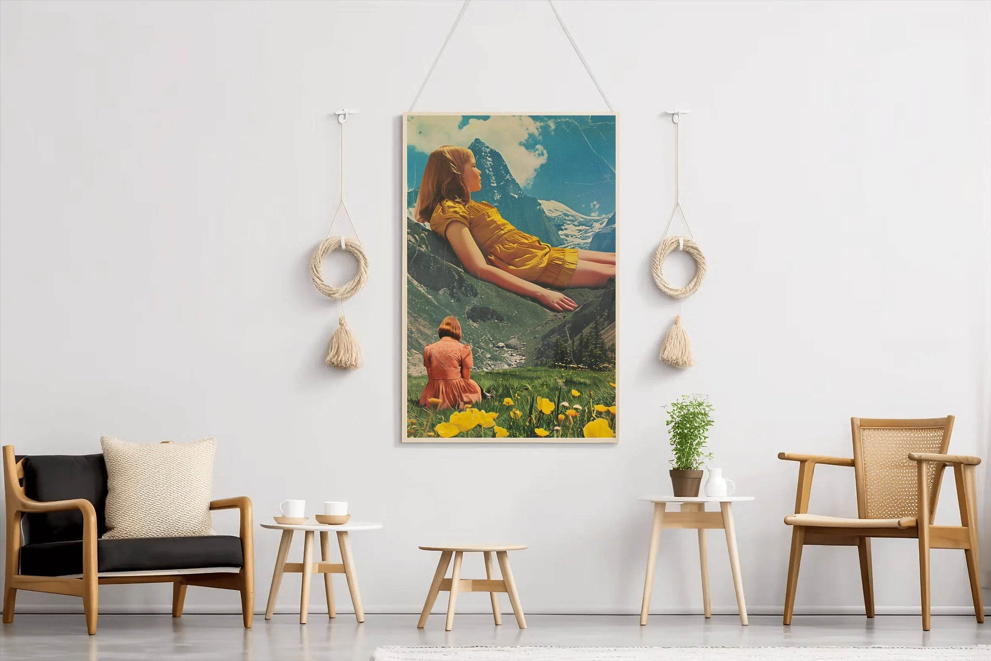 Painting of A Girl Leaning On A Mountain Wall Art - beink online art store