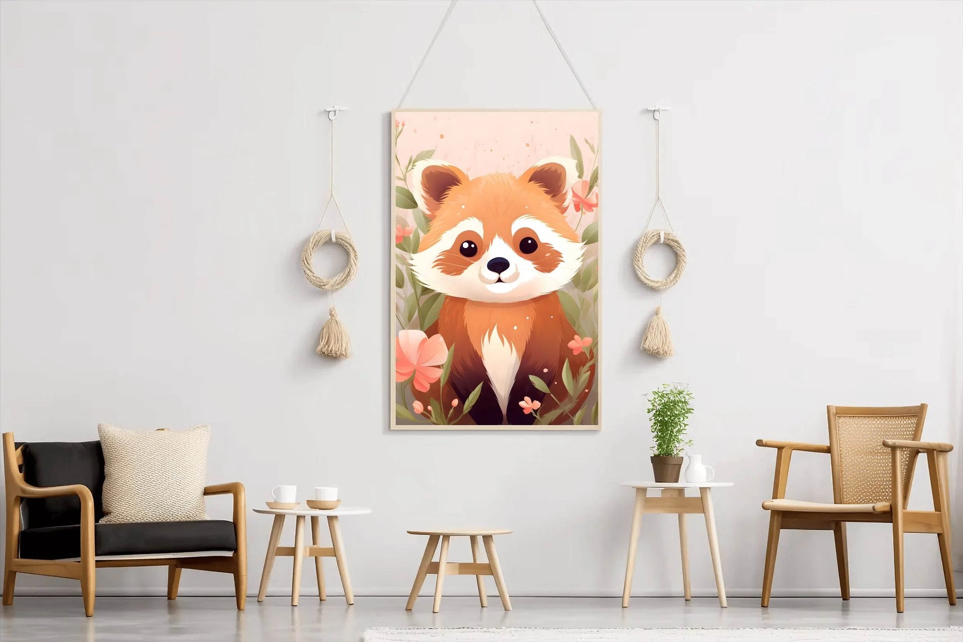 Red Baby Panda Sitting in Flowers - beink online art store