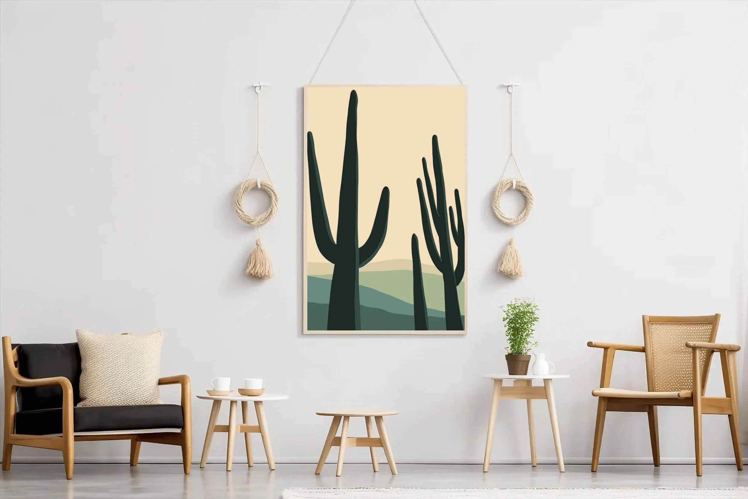 Desert Landscape with Two Tall Cactus ArtWork - beink online art store