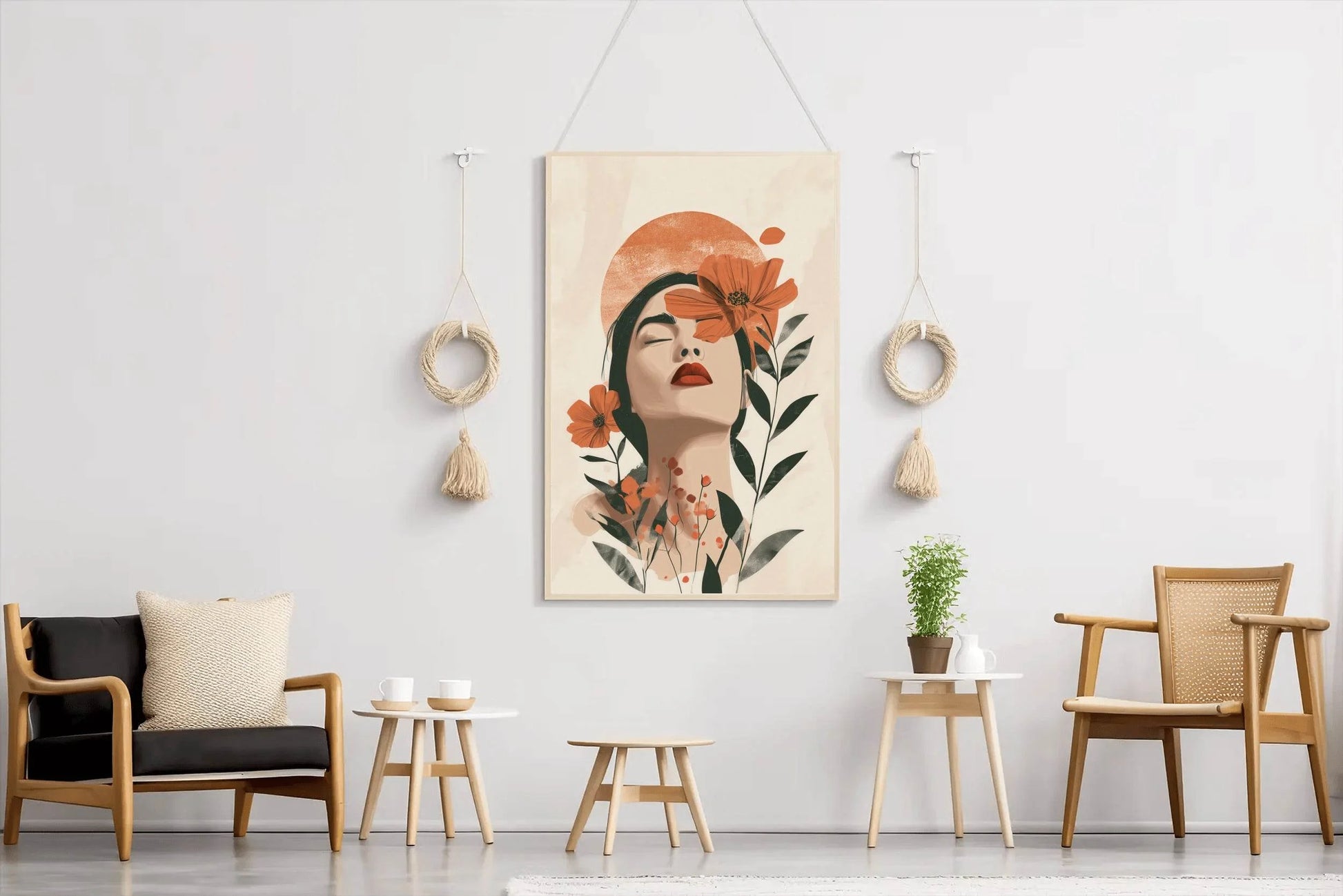 Digital Illustration of a Woman's Face With Flowers - beink online art store
