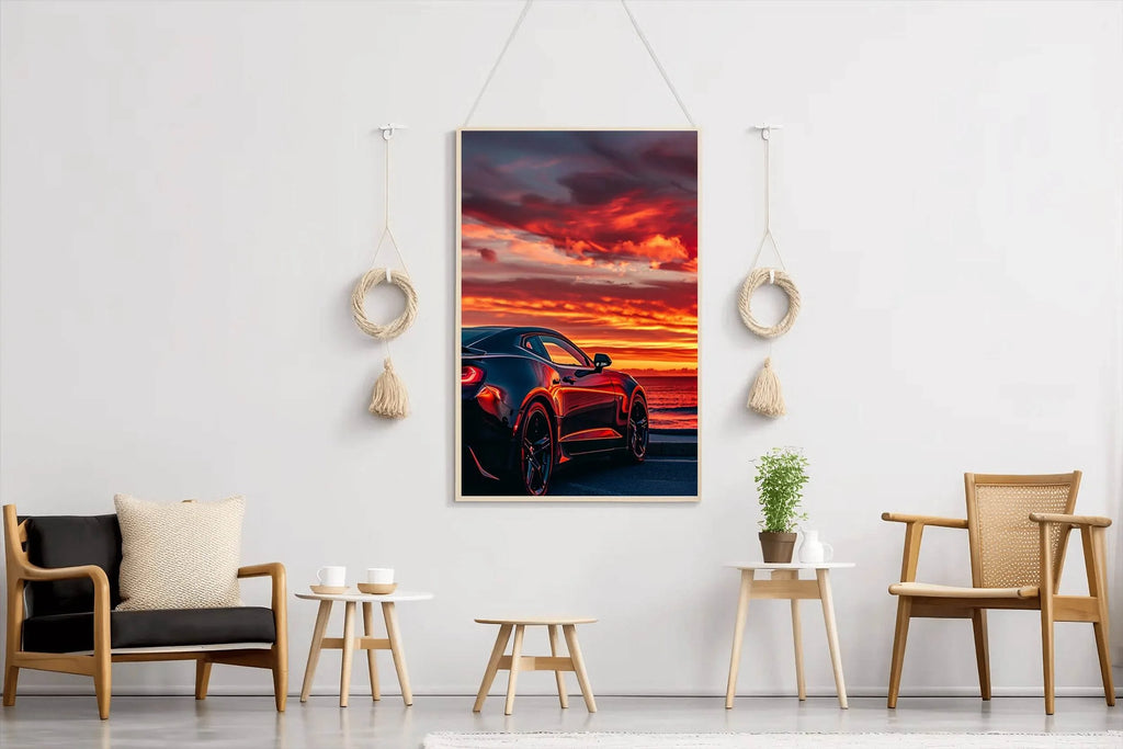 Black Camaro Sunset Wall Art - beink online art store