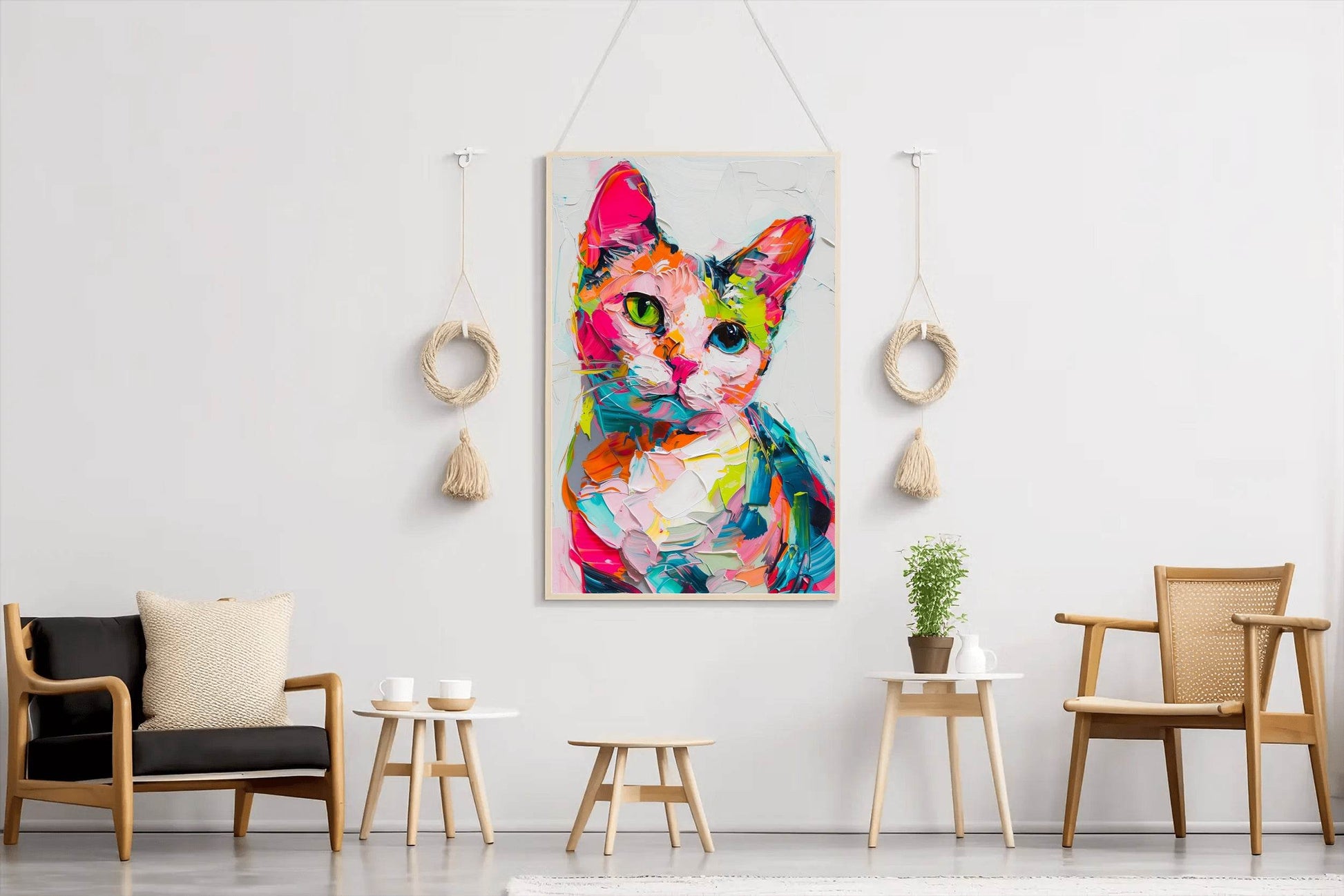 Hand Painted Illustration of Colorful Cat - beink online art store
