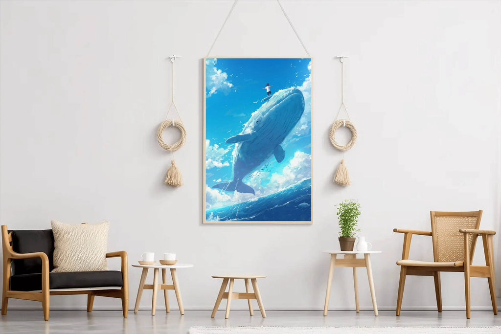 Painting of a Man Riding a Whale - beink online art store