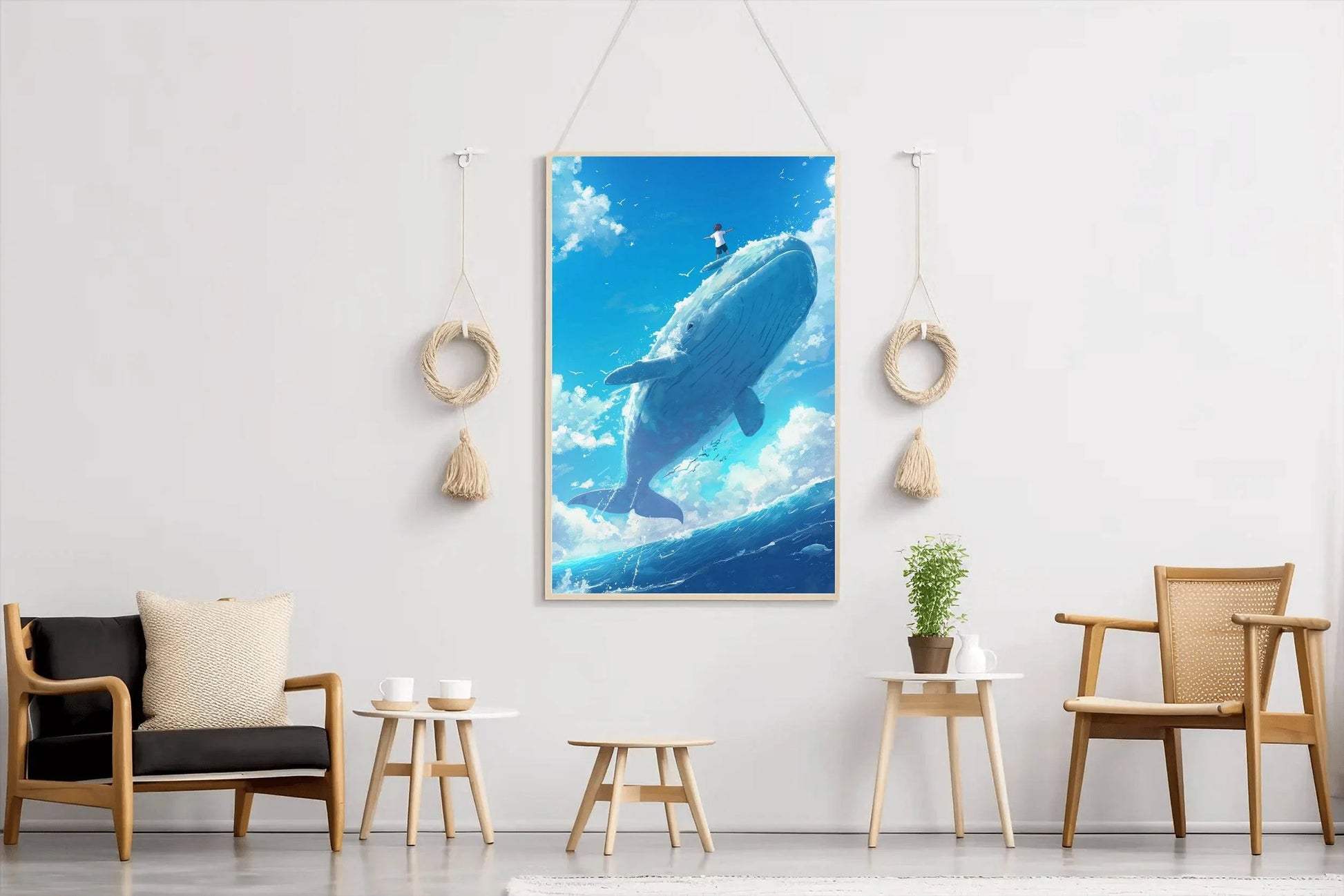 Painting of a Man Riding a Whale - beink online art store