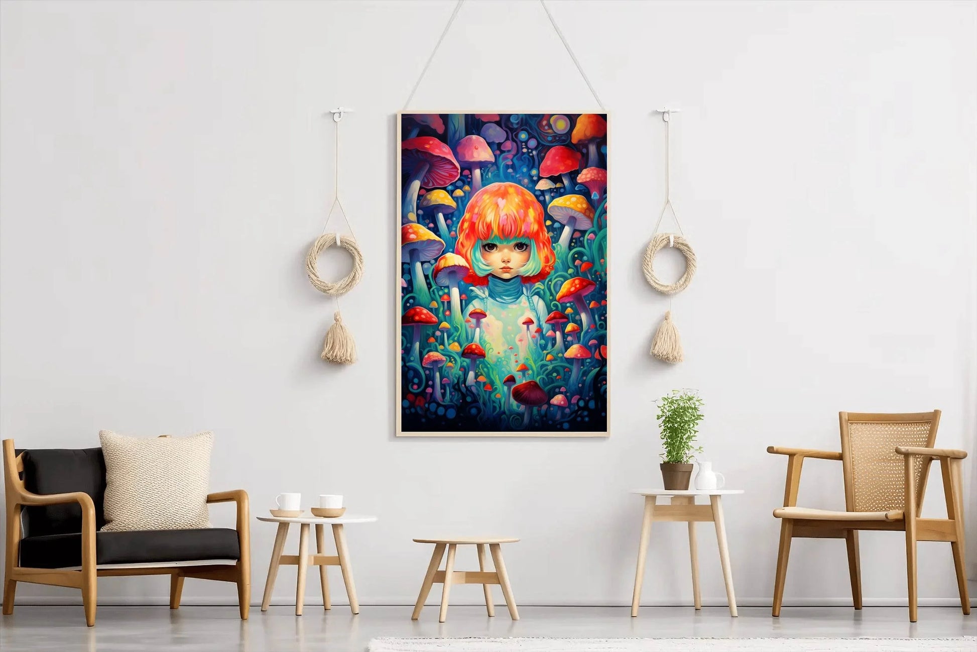 Colorful Mushroom Girl Wall Art - beink online art store