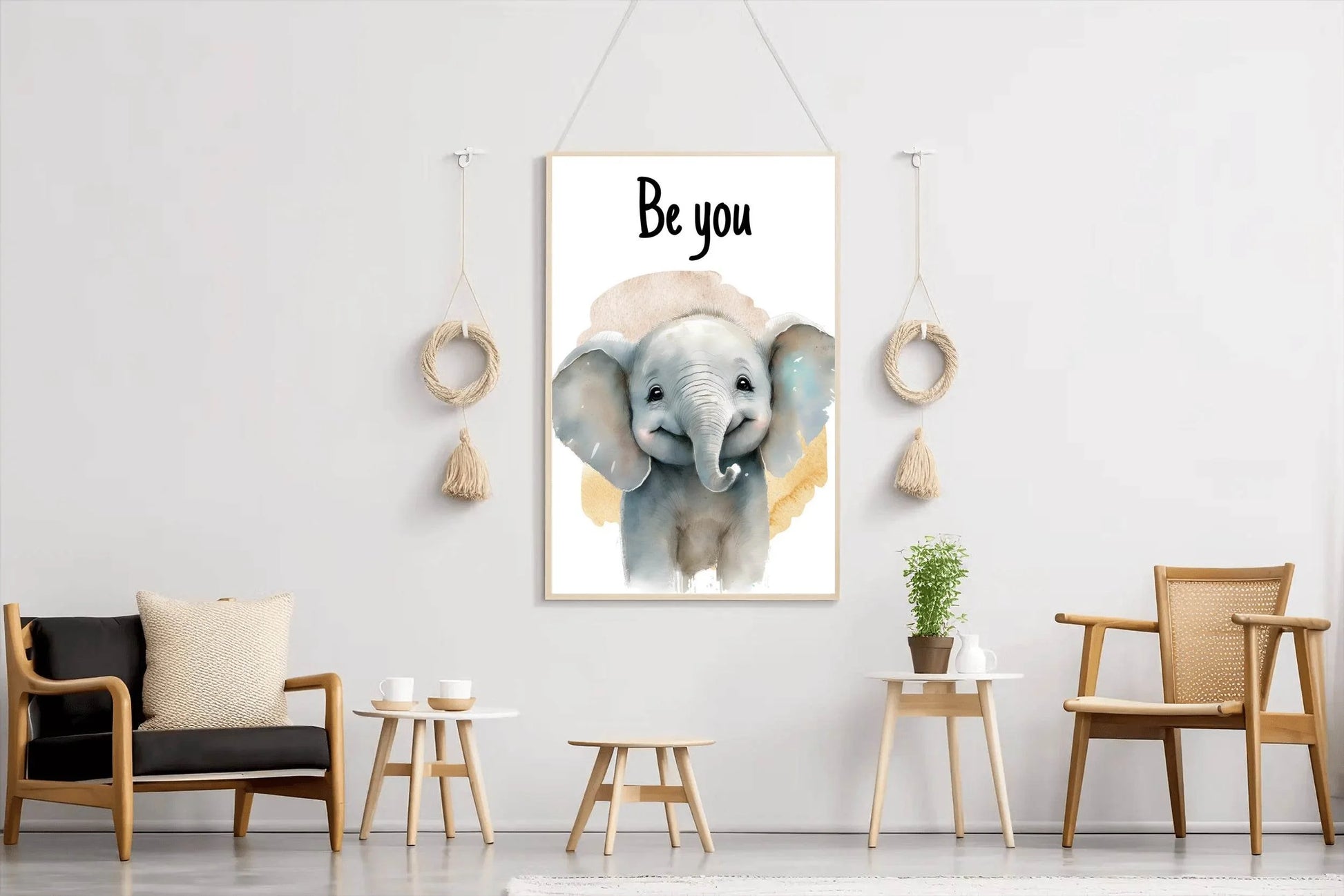 Drawing of Smiling Baby Elephant With White Background - beink online art store