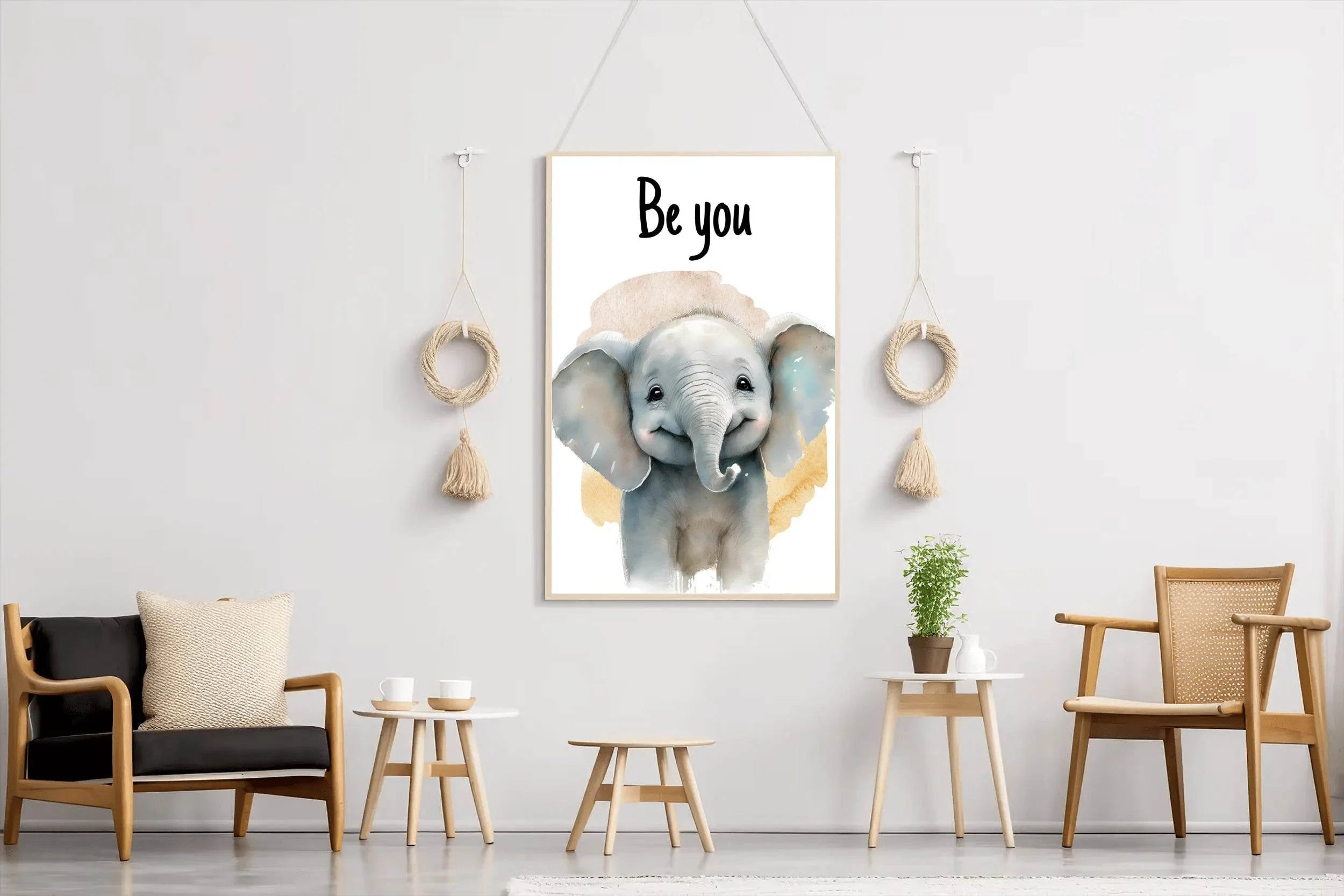 Drawing of Smiling Baby Elephant With White Background - beink online art store
