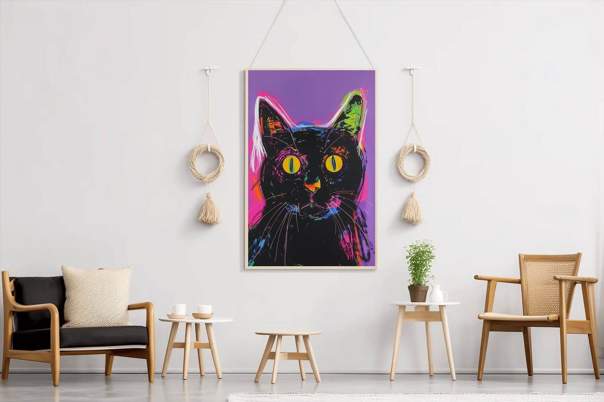Painting of Black Cat With Pink Background - beink online art store