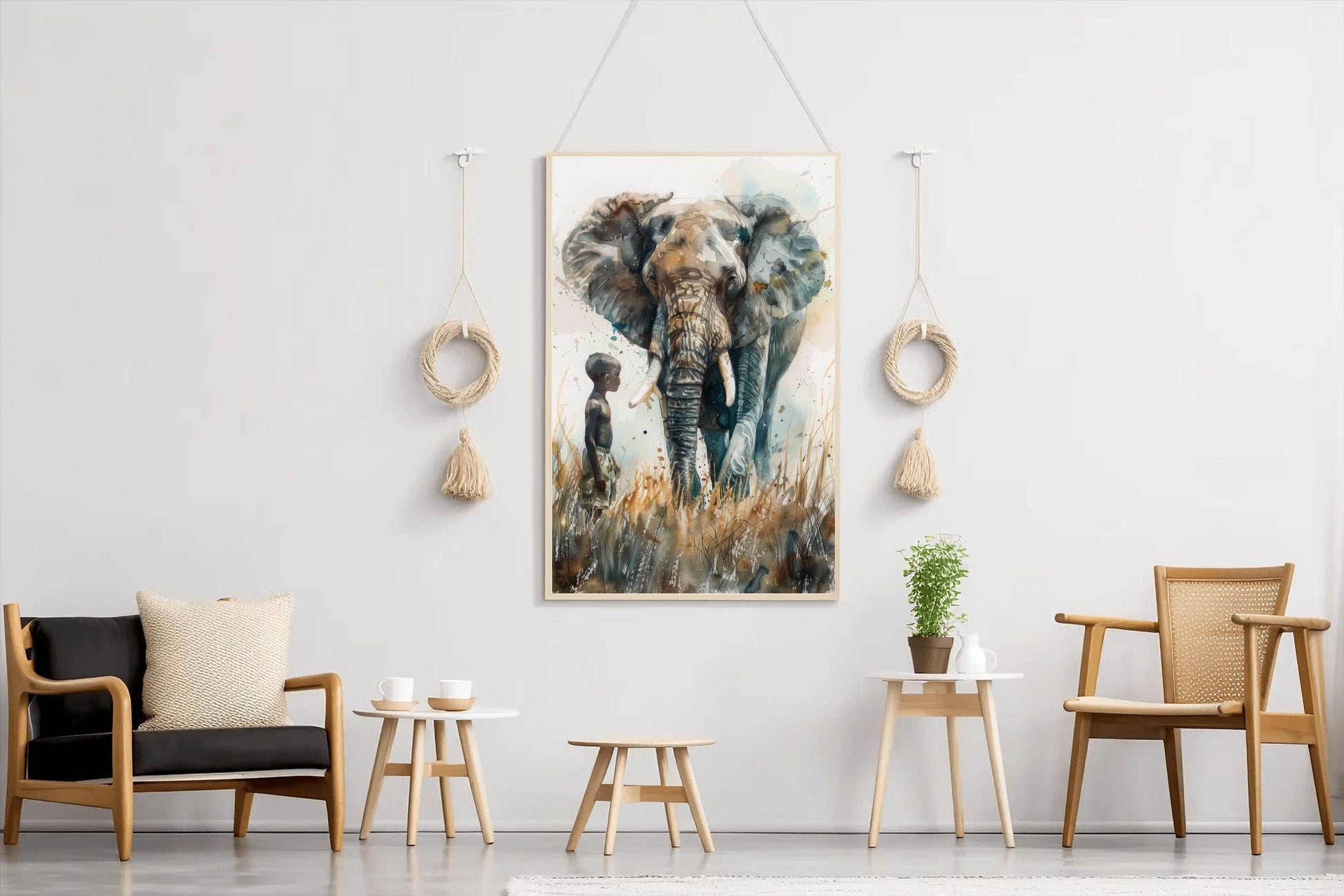 Painting of an Elephant With a Kid Wall Art - beink online art store