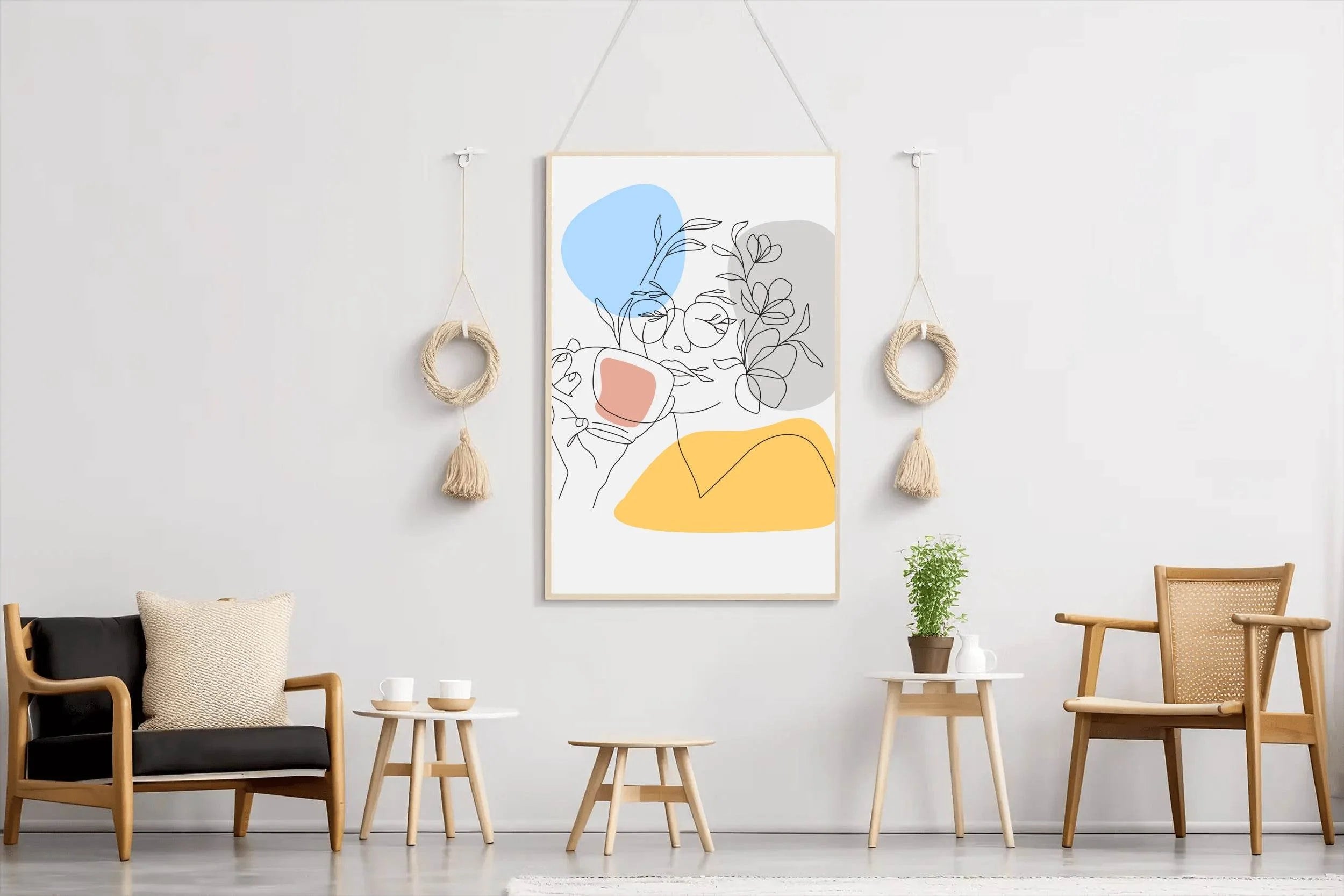 Minimal Woman Drinking Tea Wall Art - beink online art store