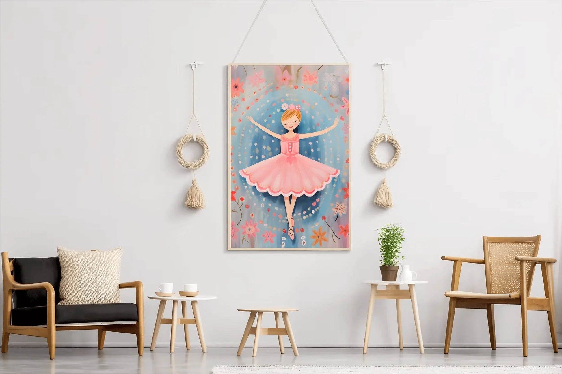 Drawing of Little Girl Dancing in Pink Dress - beink online art store