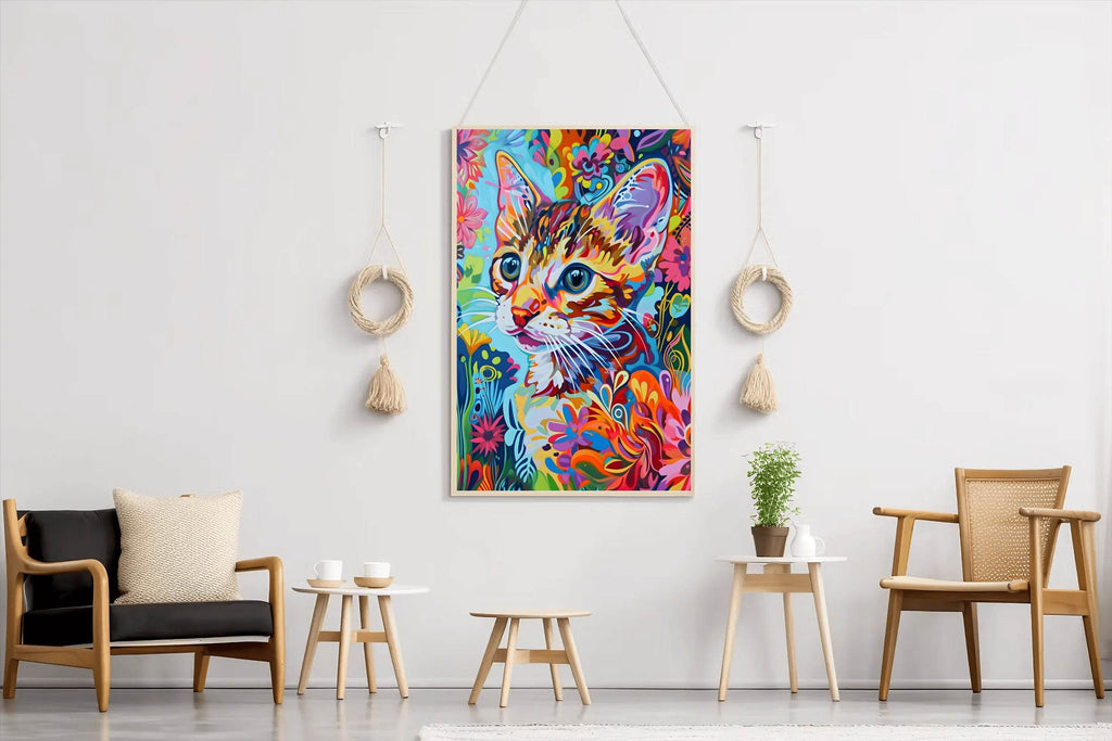 Painting of a Cat with Bright Colors Wall Art - beink online art store