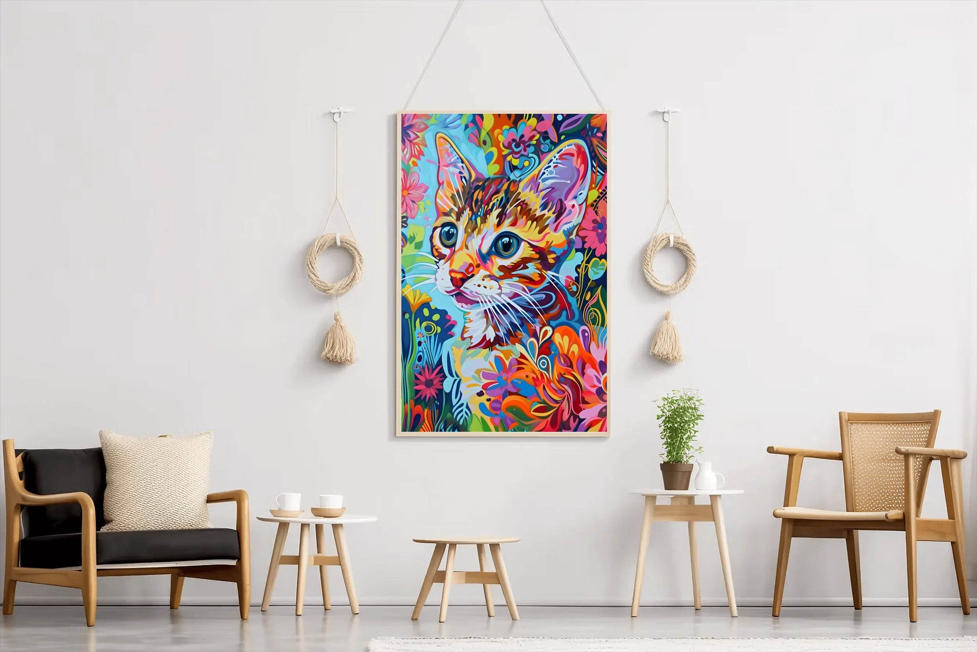 Painting of a Cat with Bright Colors Wall Art - beink online art store