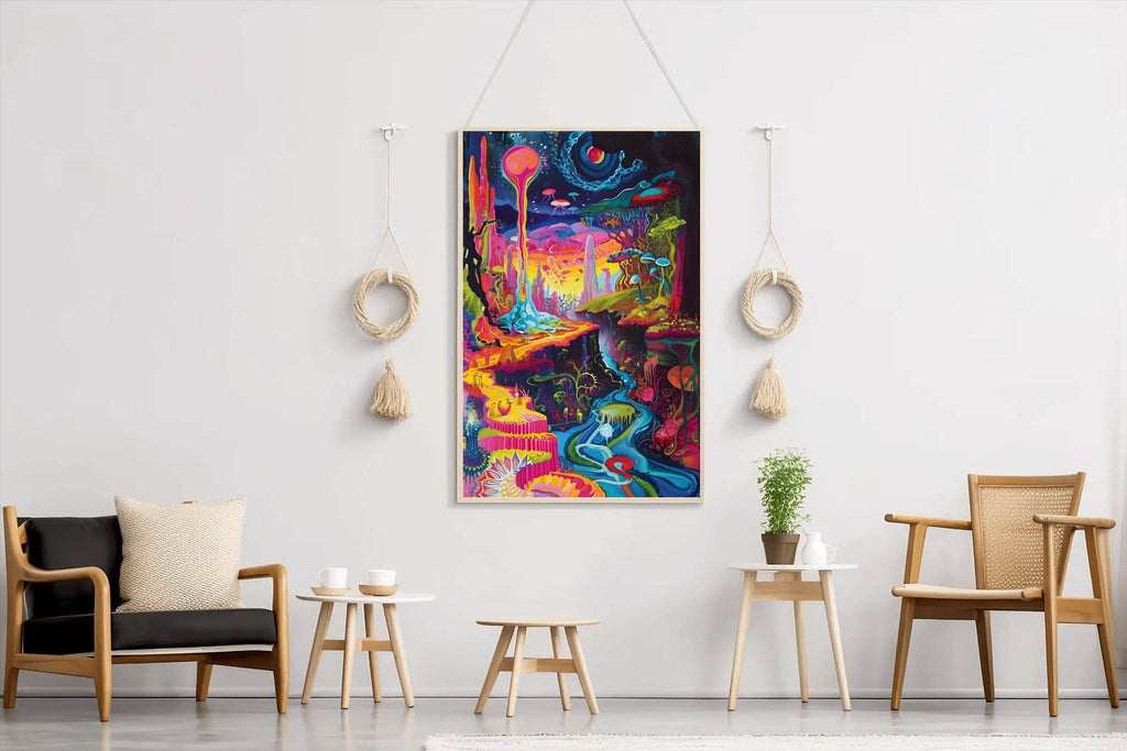 Imaginary Planet Colorful Forest With River Wall Art - beink online art store