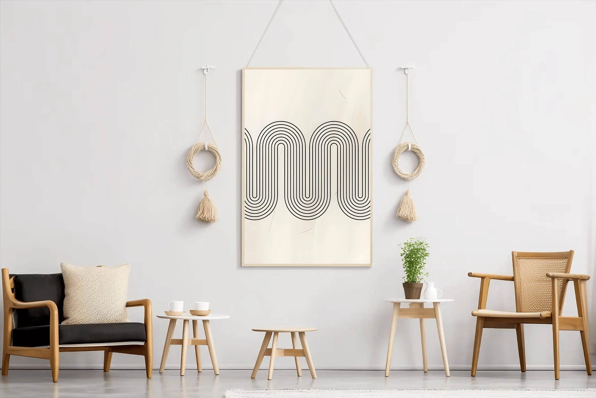 Continuous Curved Rhythm Black Lines Wall Art - beink online art store