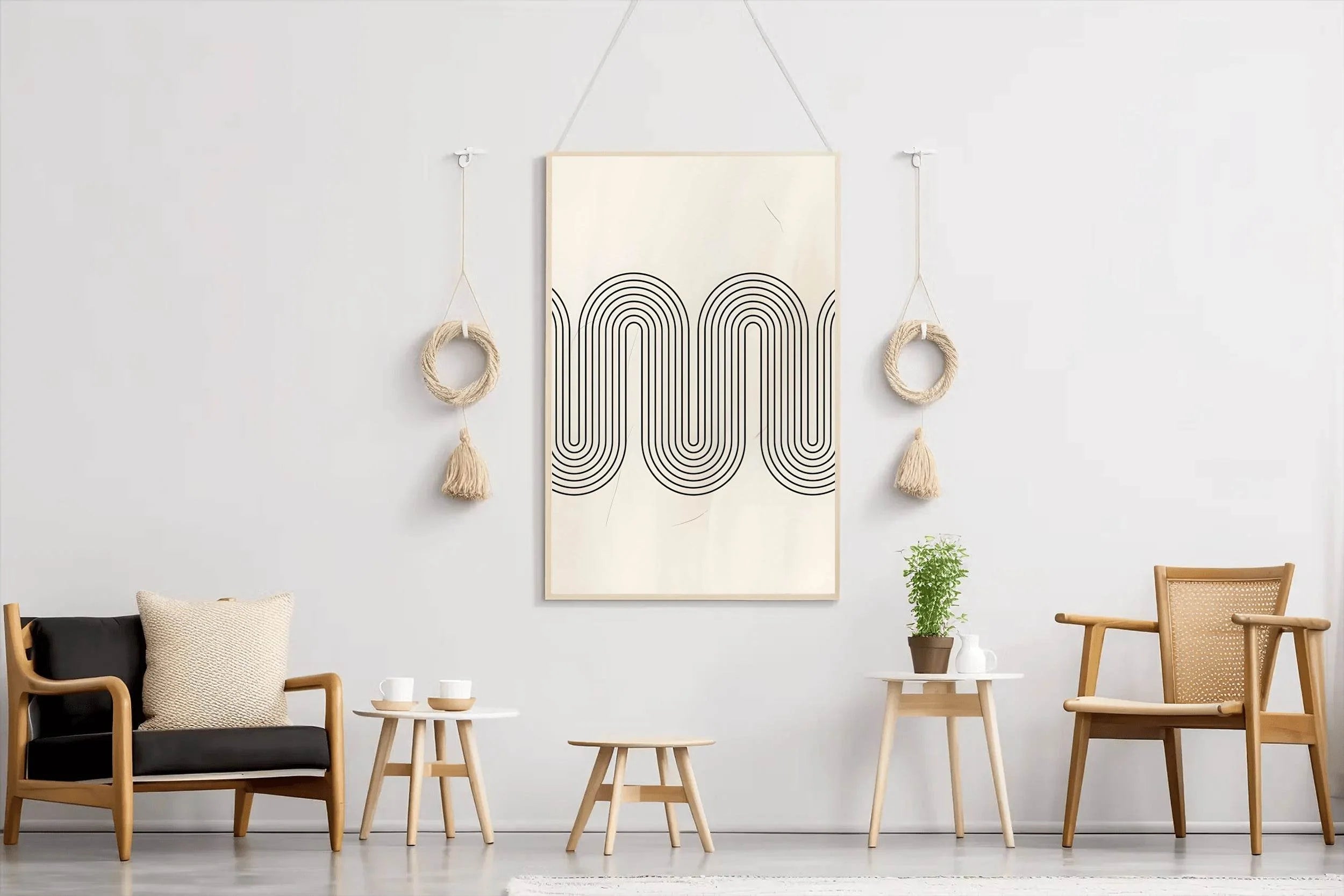 Continuous Curved Rhythm Black Lines Wall Art - beink online art store