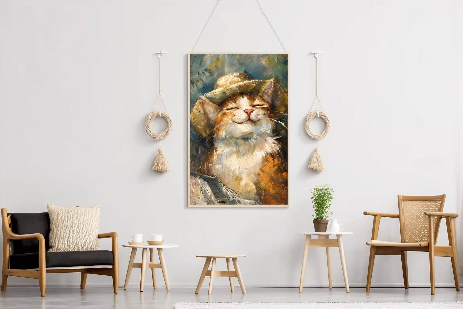 Brush Stroked Painting of Cat Wearing Hat - beink online art store