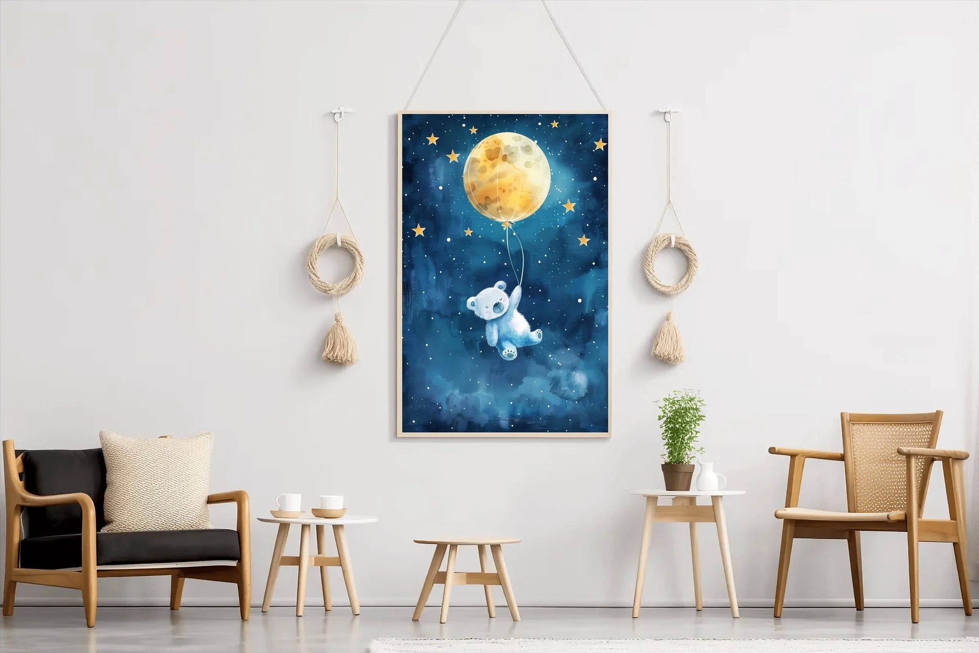 Flying Teddy Bear With Yellow Balloon - beink online art store