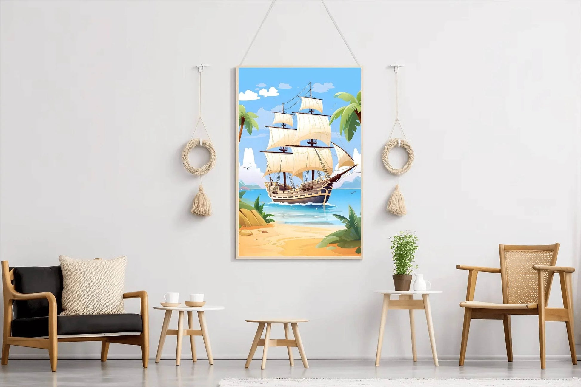 Cartoon Image of Pirates Ship in Sea - beink online art store