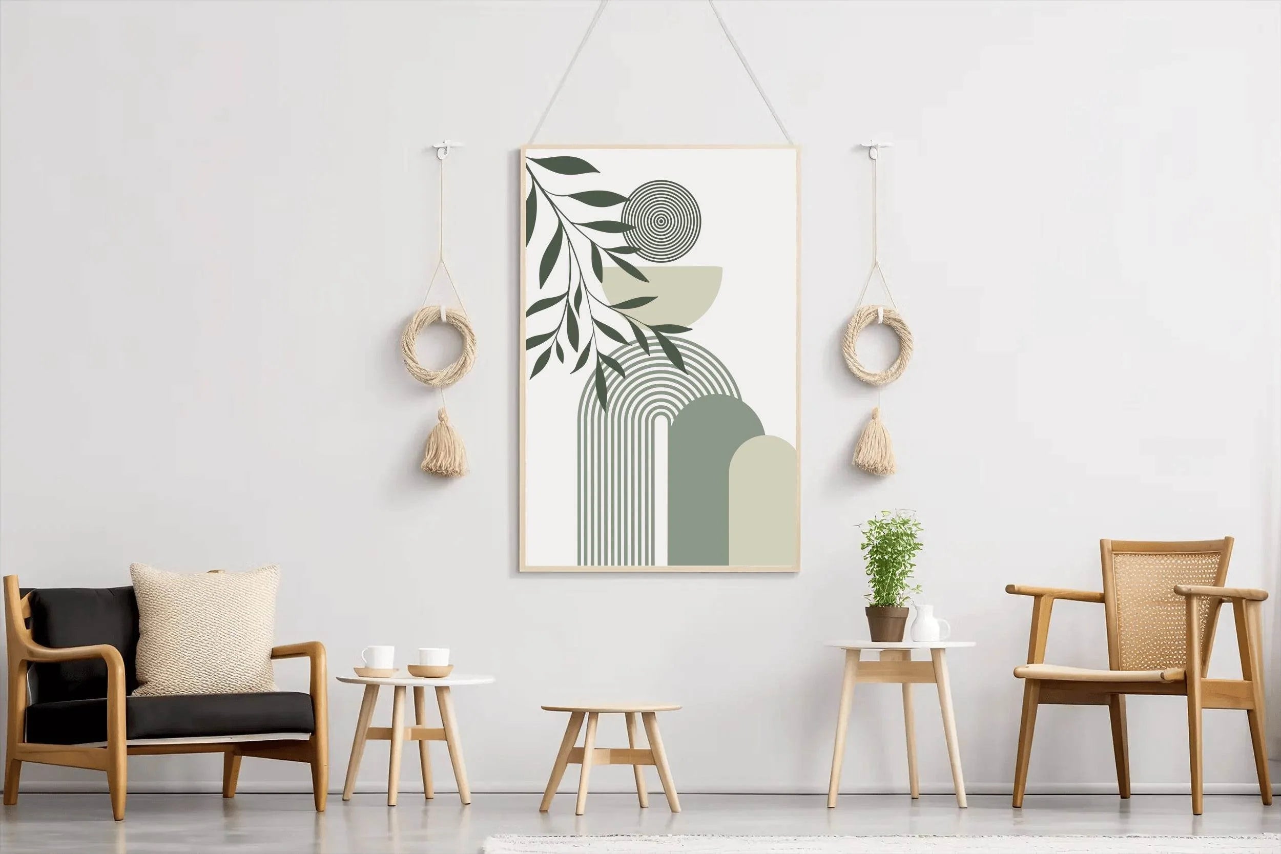Leafy Branch a Circle Shades of Green and Beige ArtWork - beink online art store