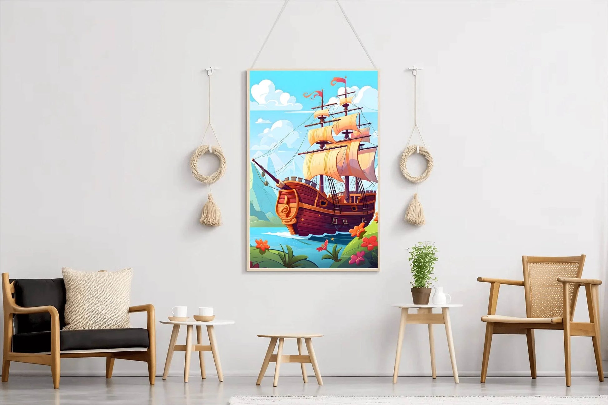 Drawing of Pirate Ship in the Sea - beink online art store