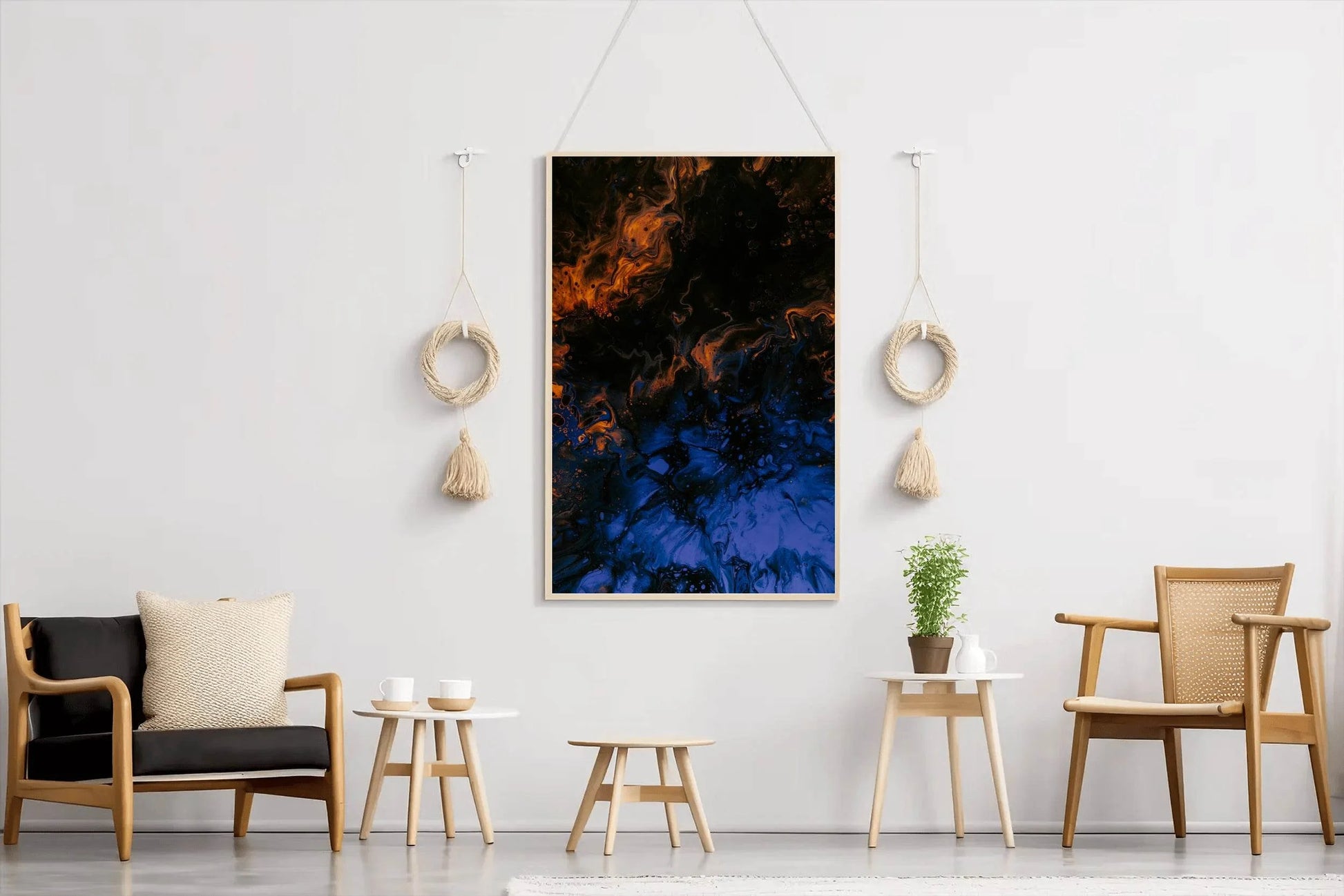 Blue and Fire Oil Paint Abstract Wall Art - beink online art store