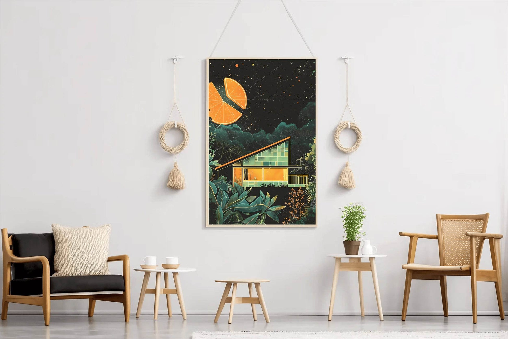 Drawing of A Wooden Hut With A Cut Background of Oranges Wall Art - beink online art store