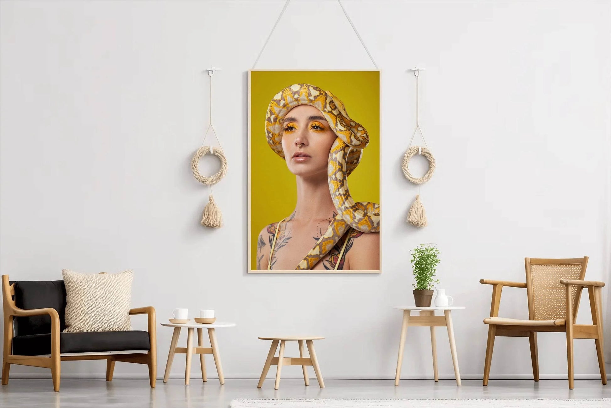 Girl With Snake Around Head Animal Wall Art - beink online art store
