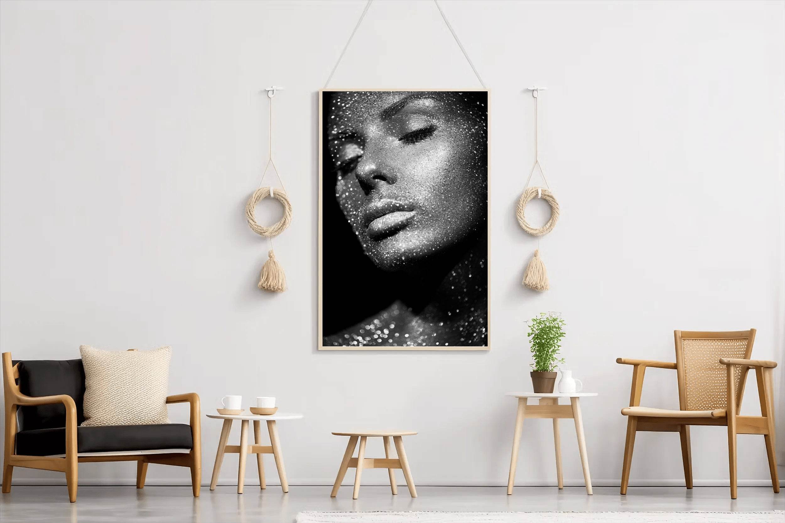 Women Bright Sparkling Lights Black & White Wall Art - beink online art store