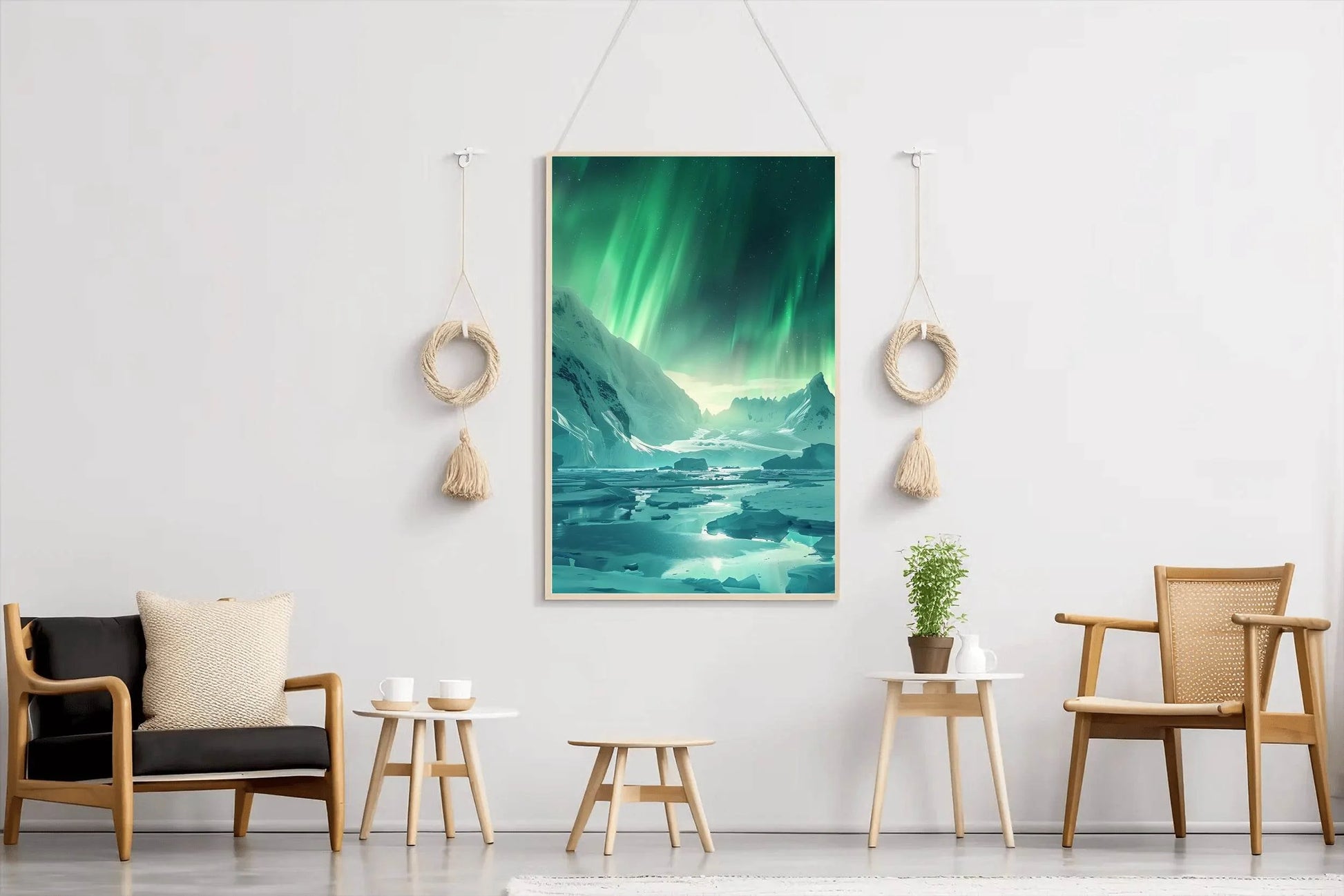 Large Mountain Covered in Snow and Green lights Wall Art - beink online art store