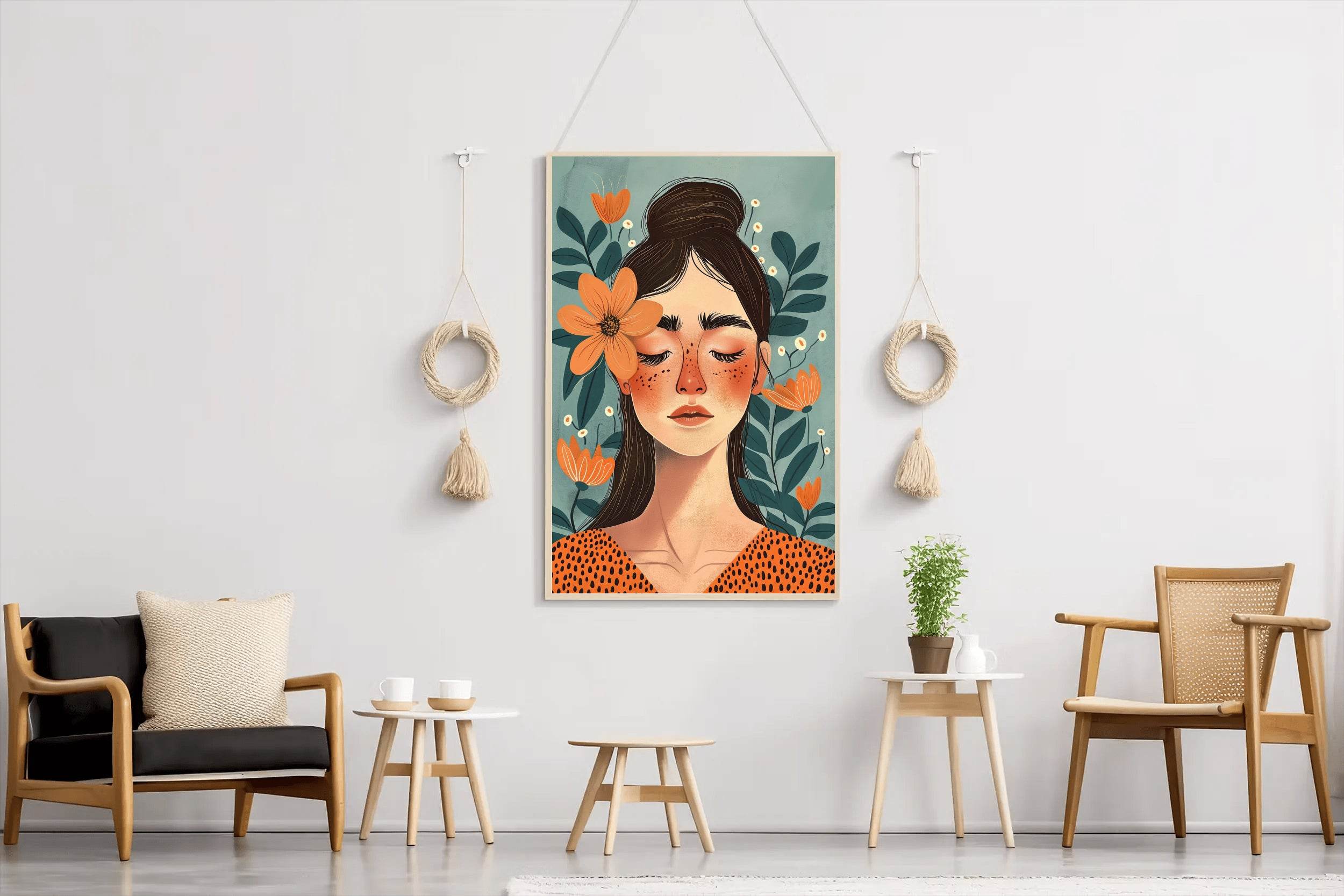 Women Eyesclosed Surrounded by Flowers Stunning ArtWork - beink online art store