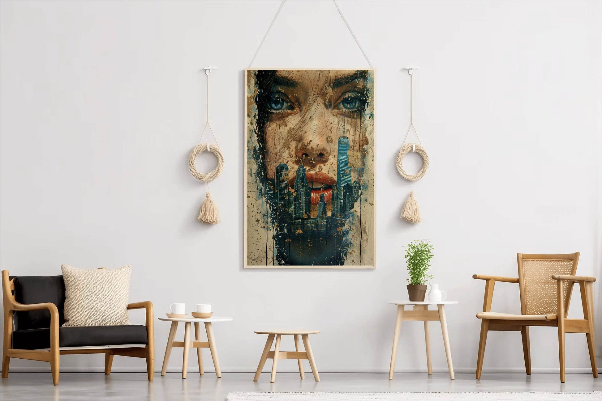 Female Face and Building Digital Painting Art - beink online art store