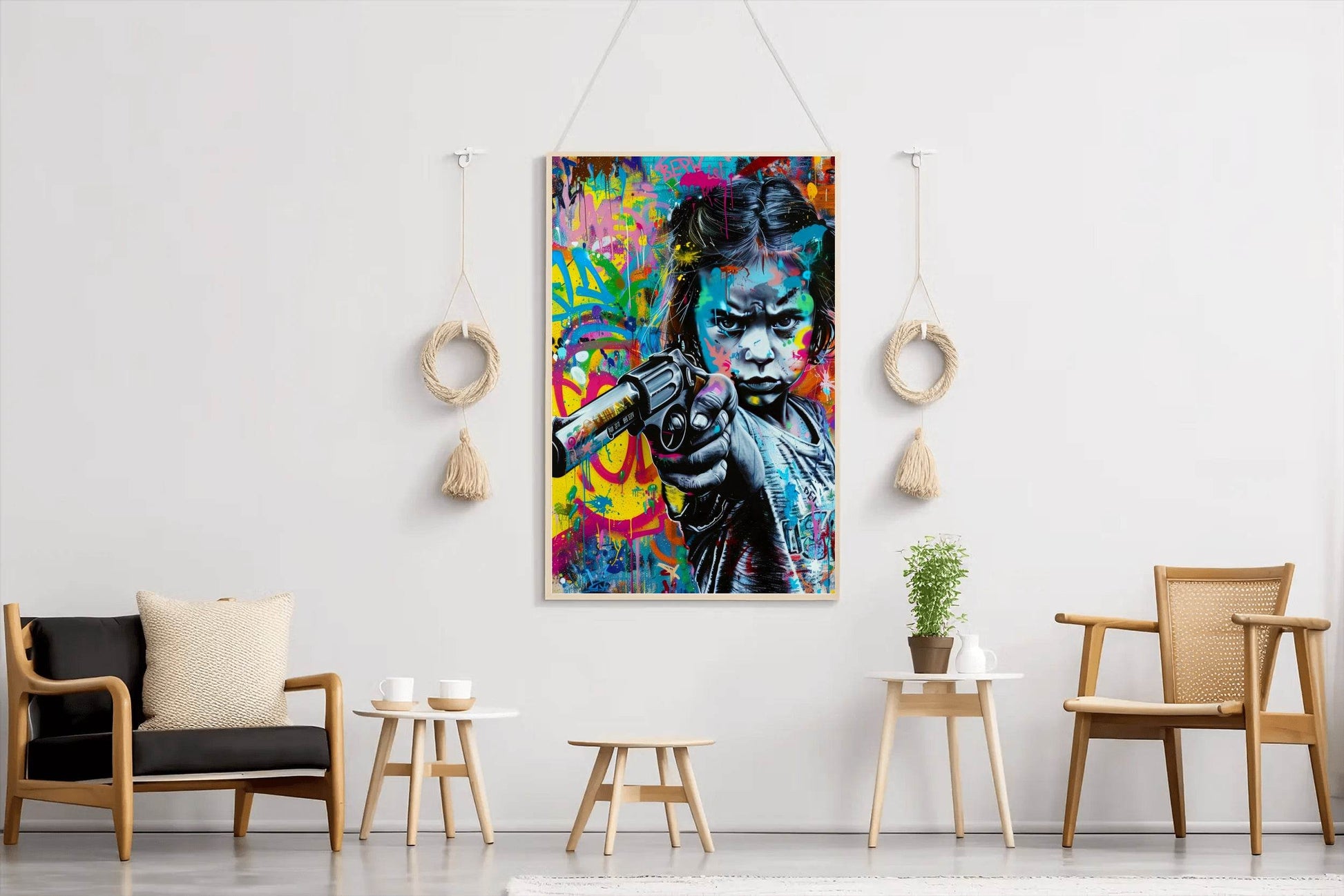 Abstract Graffiti Girl Holding Gun Wall Art - beink online art store