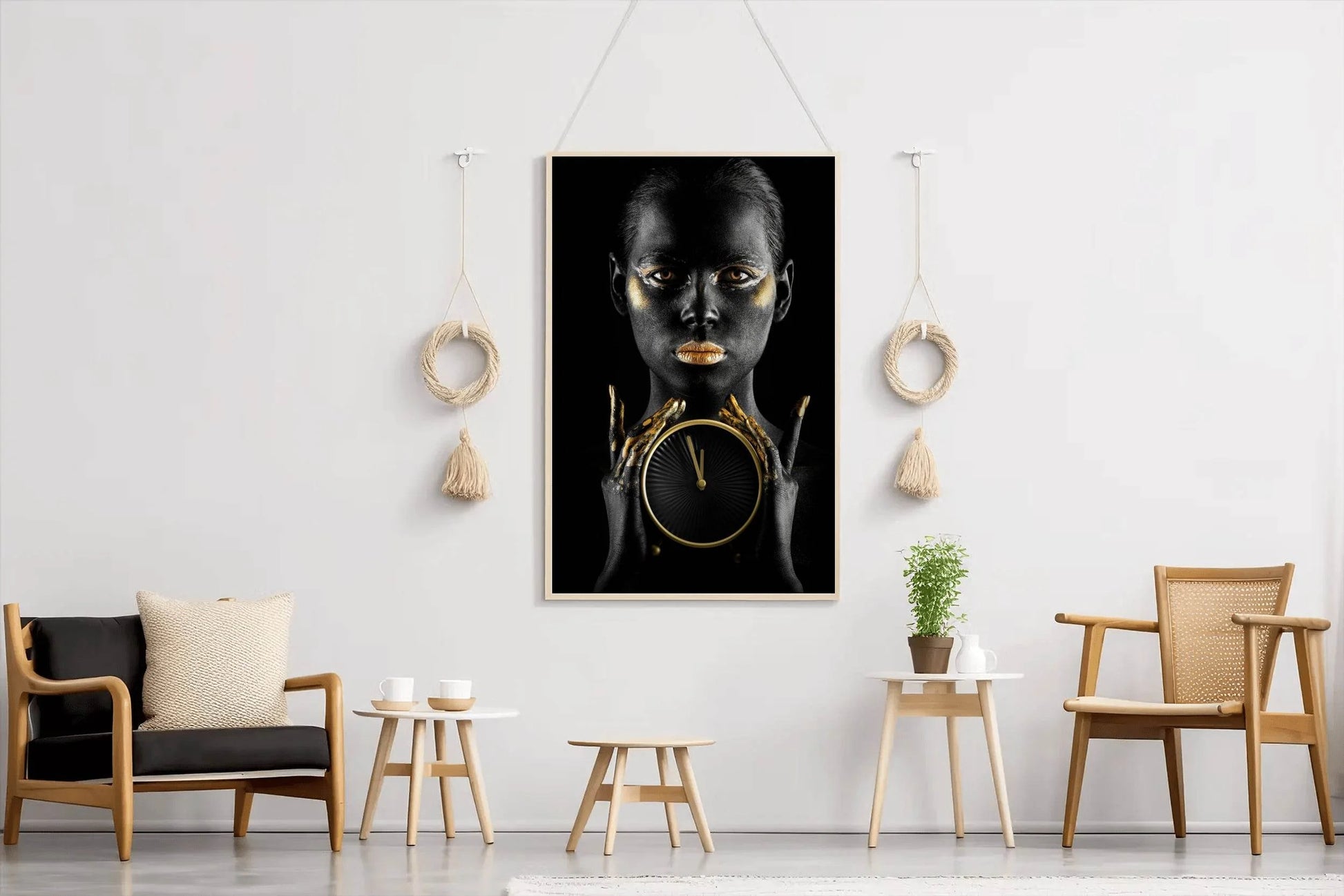 Black Woman With A Gold Watch in Her Hand Wall Art - beink online art store