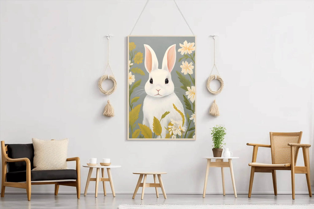 Shocked White Bunny Cartoon Painting - beink online art store