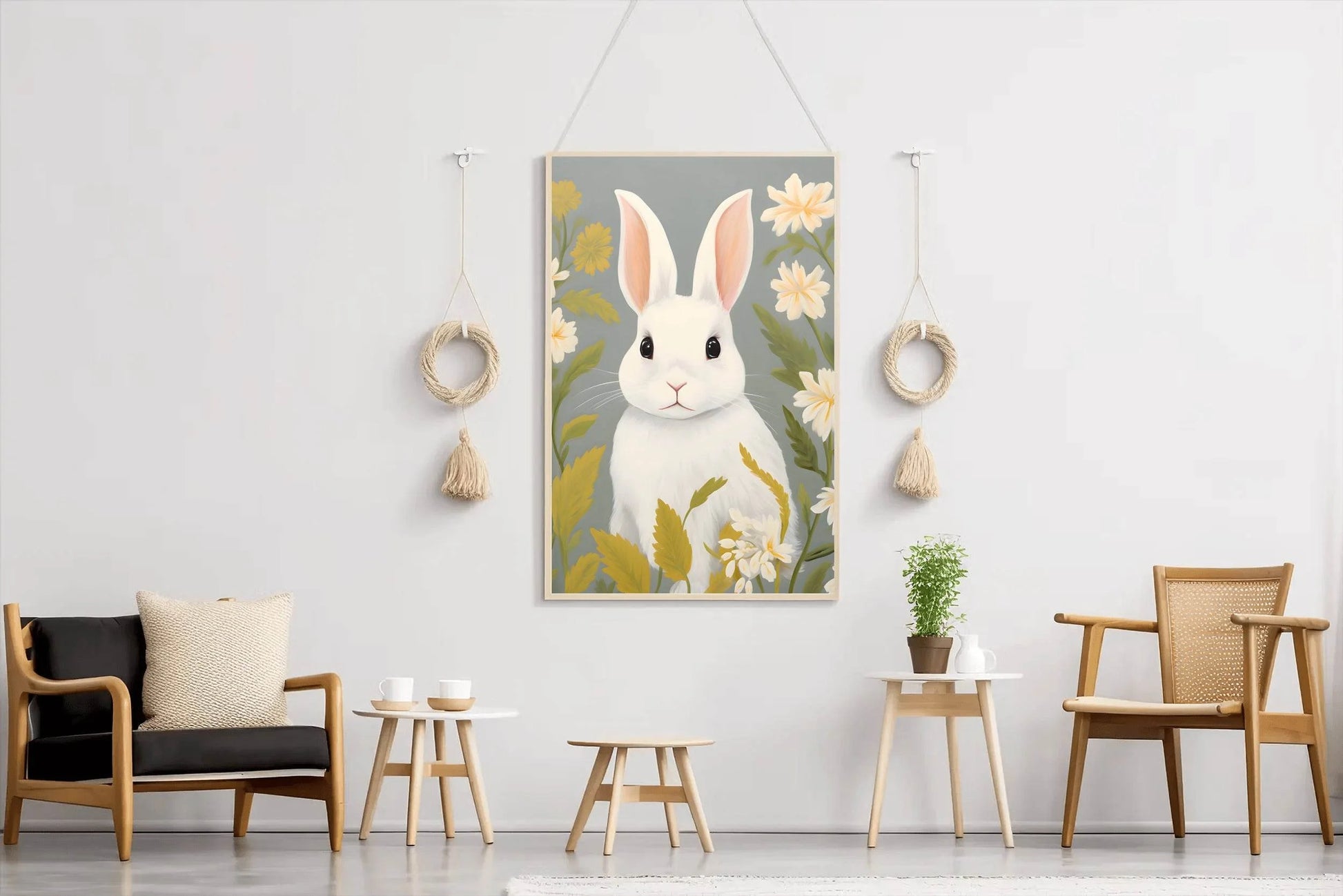 Shocked White Bunny Cartoon Painting - beink online art store